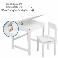 Schulpult mit Stauraum unter der aufklappbren Arbeitsfläche inkl. 1 Stuhl - - Weiß