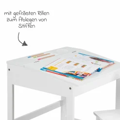 Schulpult mit Stauraum unter der aufklappbren Arbeitsfläche inkl. 1 Stuhl - - Weiß
