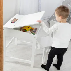Schulpult mit Stauraum unter der aufklappbren Arbeitsfläche inkl. 1 Stuhl - - Weiß