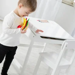 Schulpult mit Stauraum unter der aufklappbren Arbeitsfläche inkl. 1 Stuhl - - Weiß
