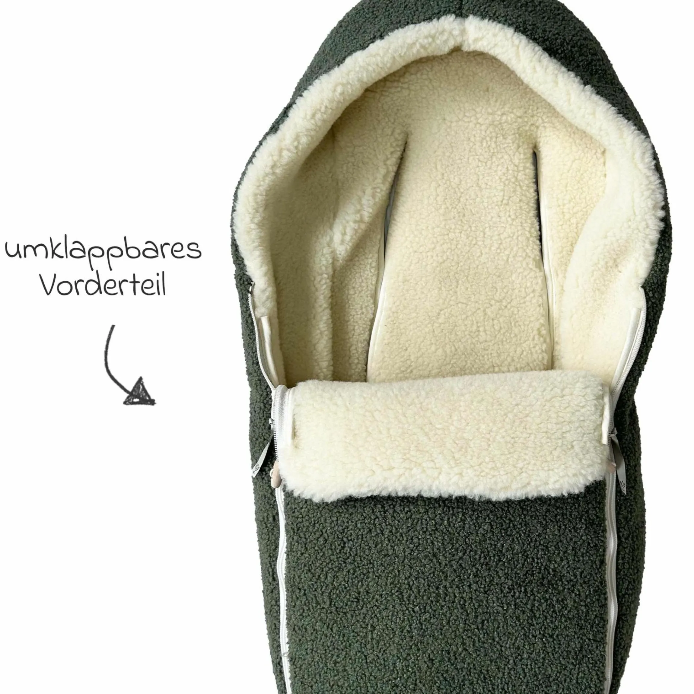 Schurwolle-Fußsack Hukky für Babyschalen & Babywannen - Mineral Green