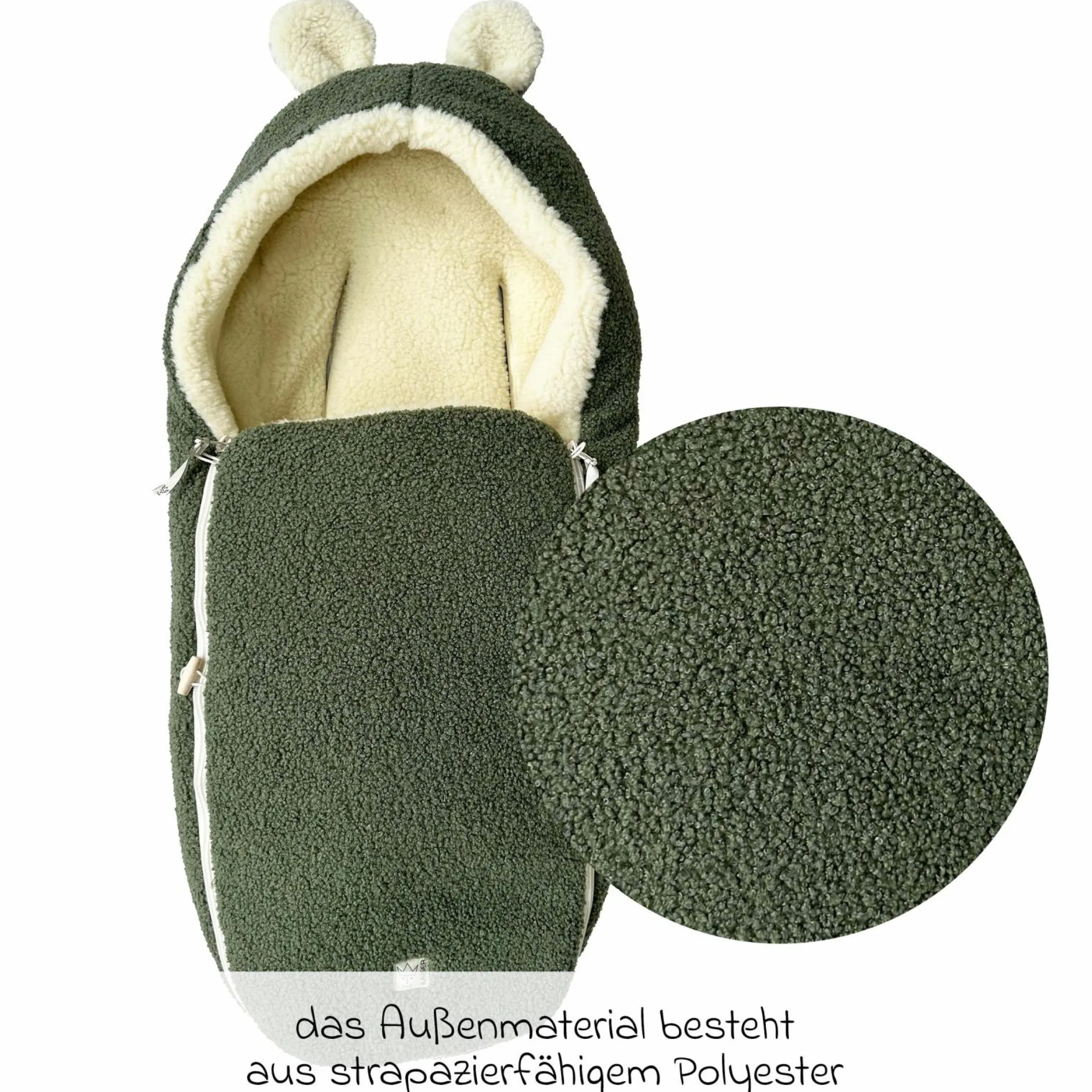 Schurwolle-Fußsack Hukky für Babyschalen & Babywannen - Mineral Green