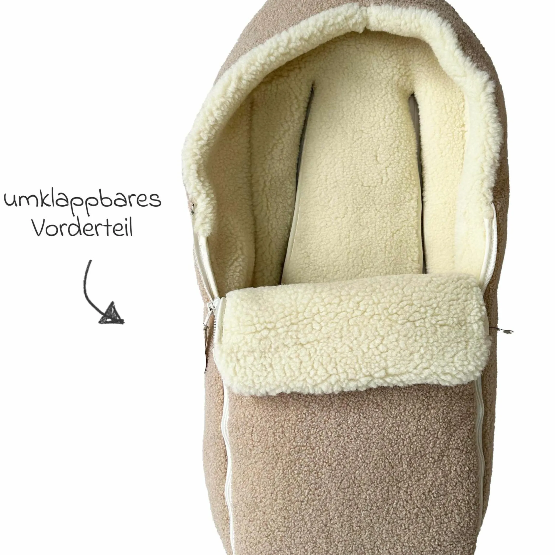 Schurwolle-Fußsack Hukky für Babyschalen & Babywannen - Warm Sand