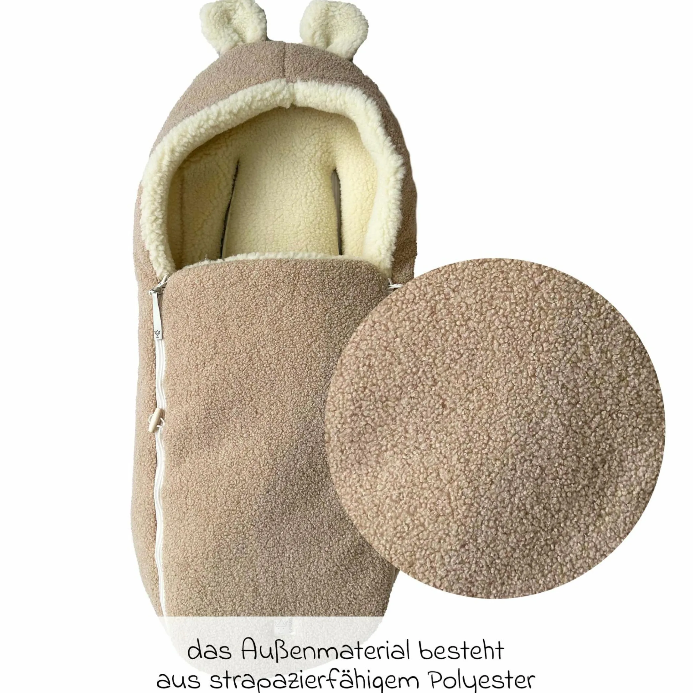 Schurwolle-Fußsack Hukky für Babyschalen & Babywannen - Warm Sand