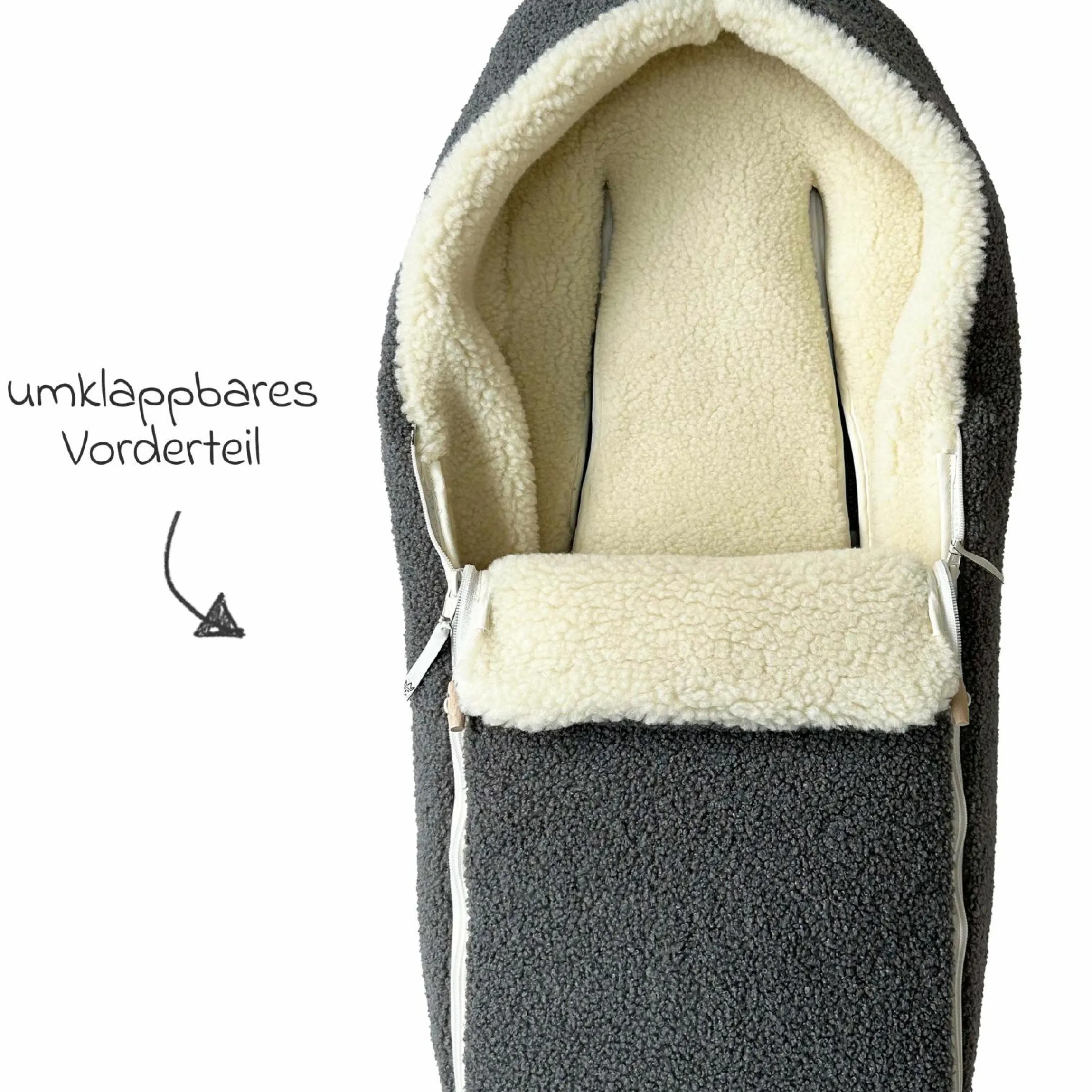 Schurwolle-Fußsack Hukky für Babyschalen & Babywannen - Grey