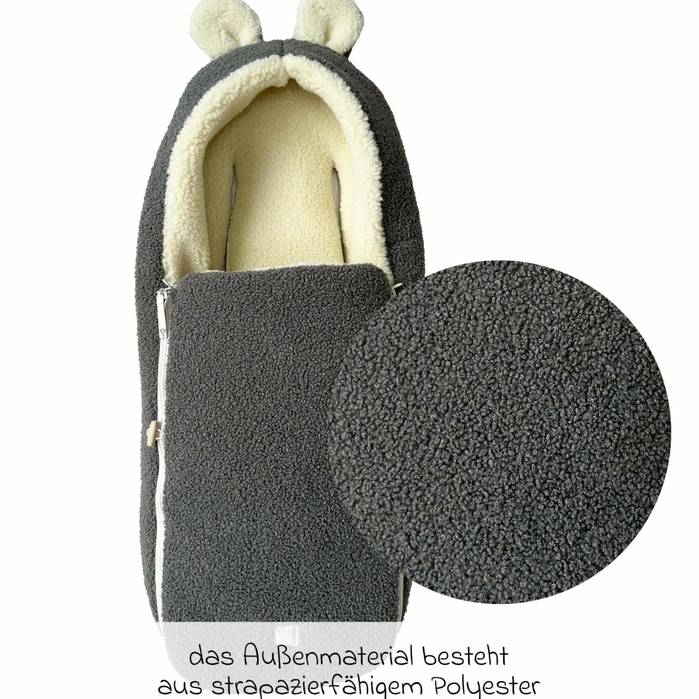 Schurwolle-Fußsack Hukky für Babyschalen & Babywannen - Grey
