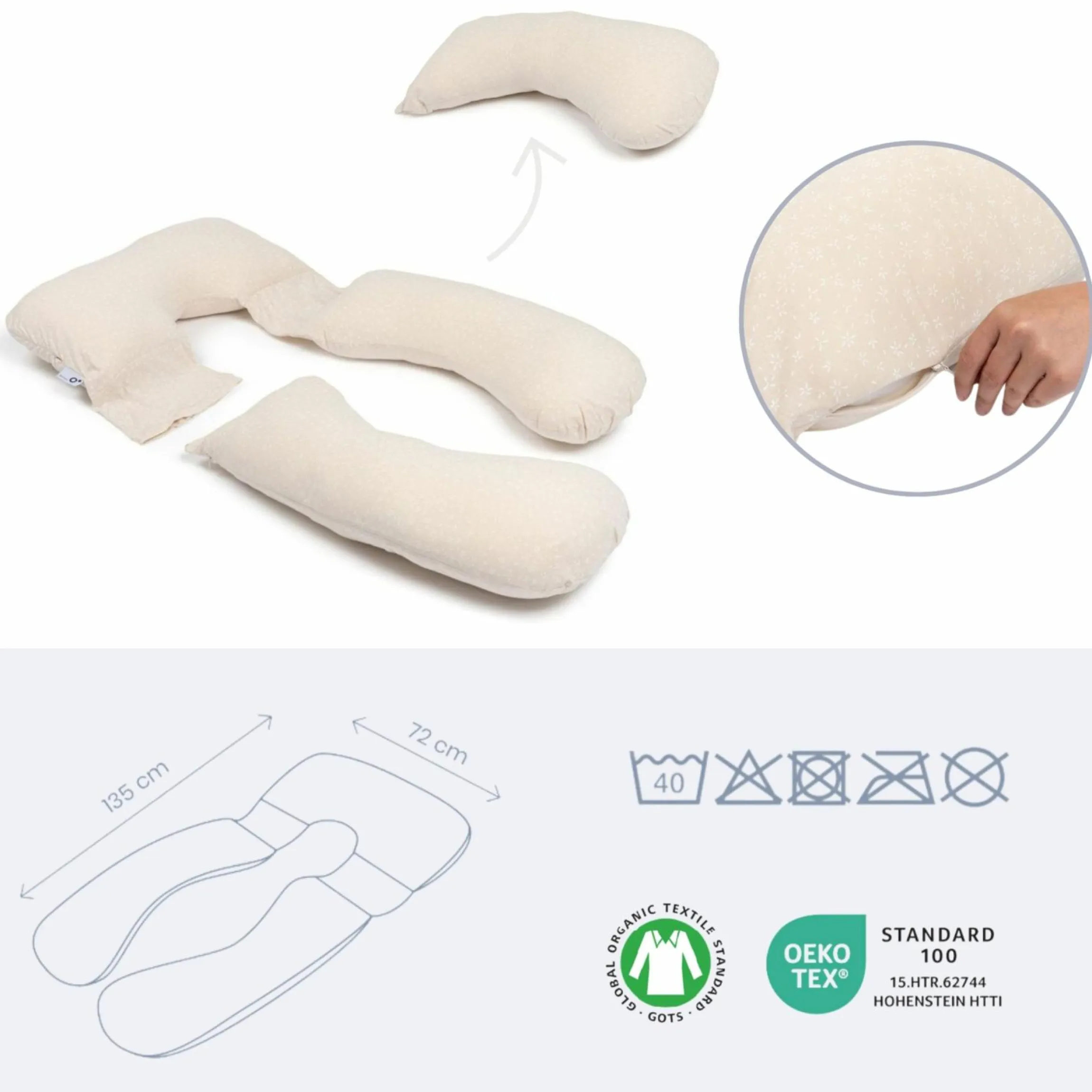 Schwangerschafts- & Stillkissen XXL Maxxy mit PES-Faser-Füllung - ideal für Seitenschläfer - Mini Flower Sand