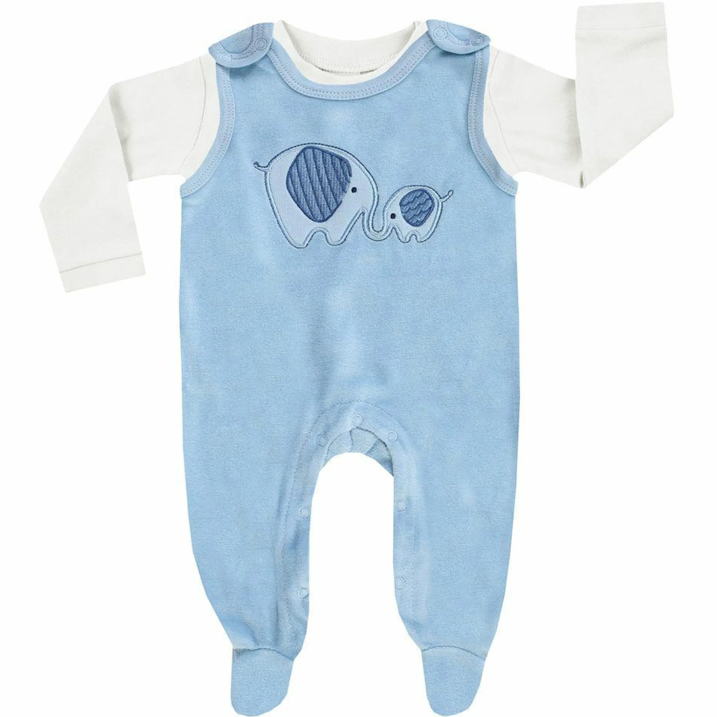 Set Interlock-Strampler & Shirt - Elephanten Blau - Gr. 62