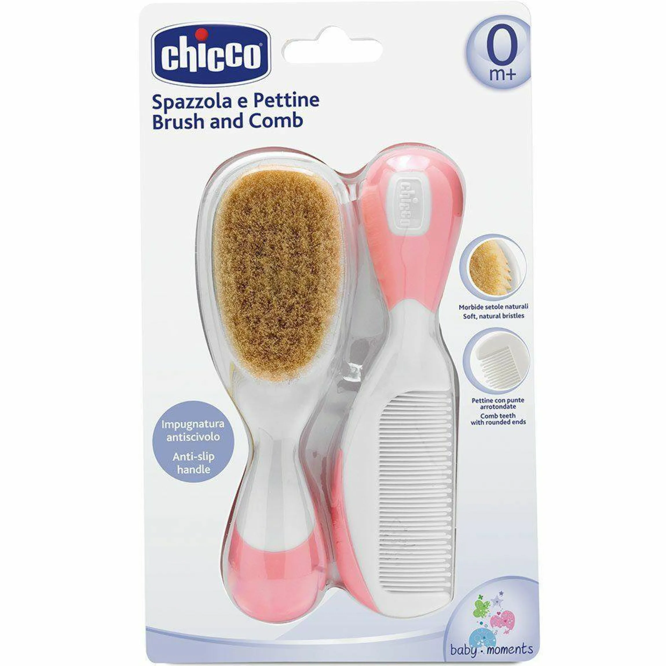 Set Kamm & Naturhaarbürste Ziegenhaar - Rosa