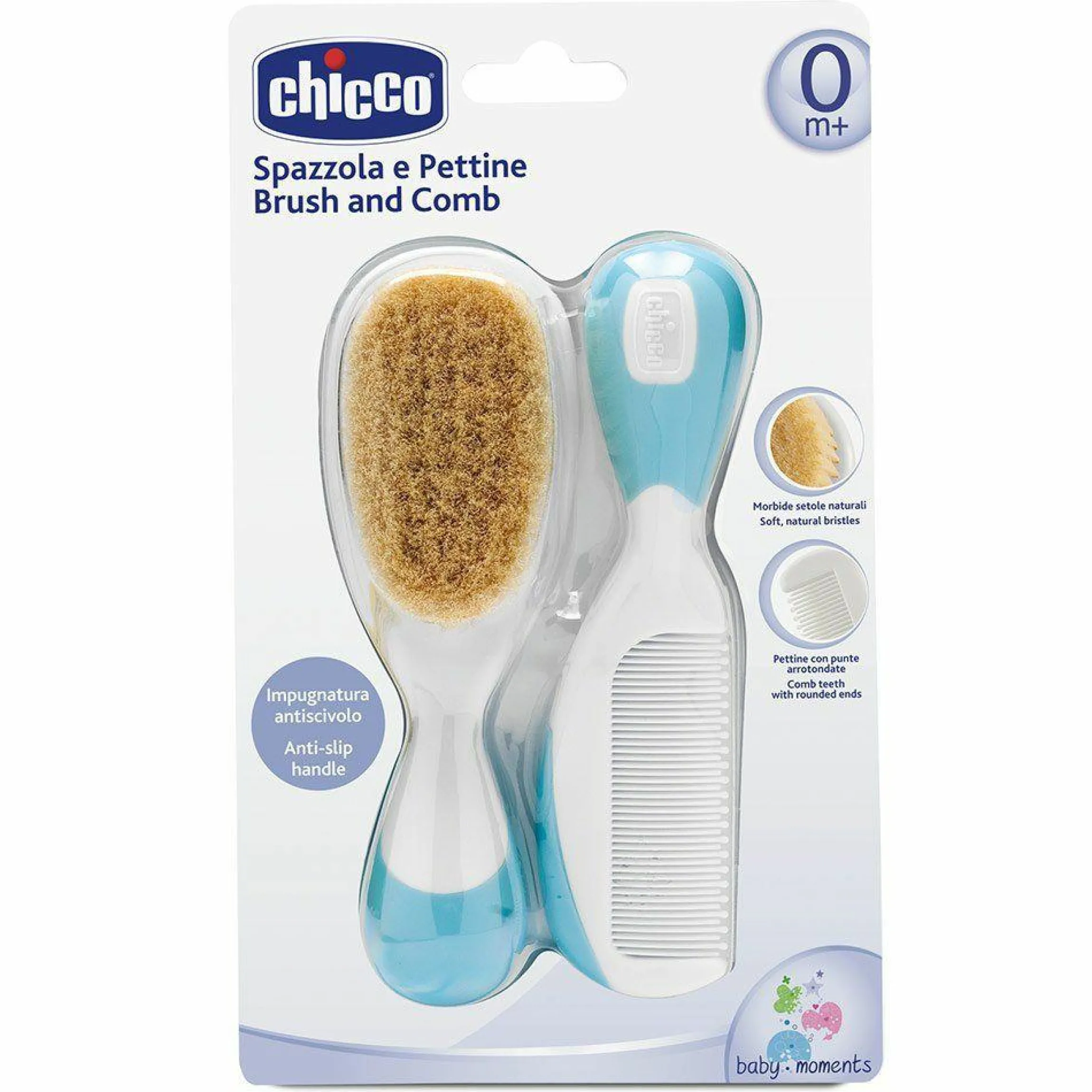 Set Kamm & Naturhaarbürste Ziegenhaar - Blau