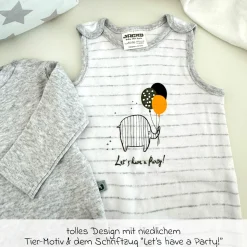 Set Strampler & Shirt - Let's have a Party Offwhite Grau Melange Ringel - Gr. 62/68