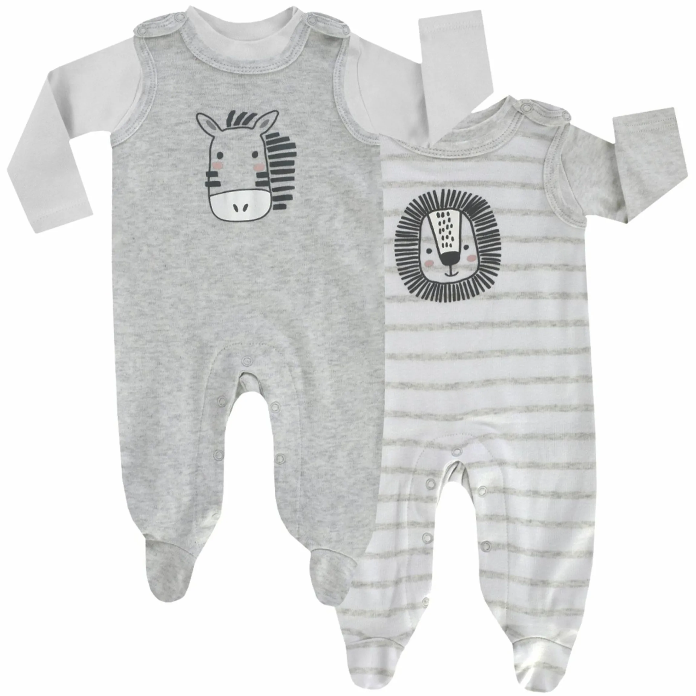 Set Strampler & Shirt 2er Pack - Safari Grau Weiß - Gr. 74