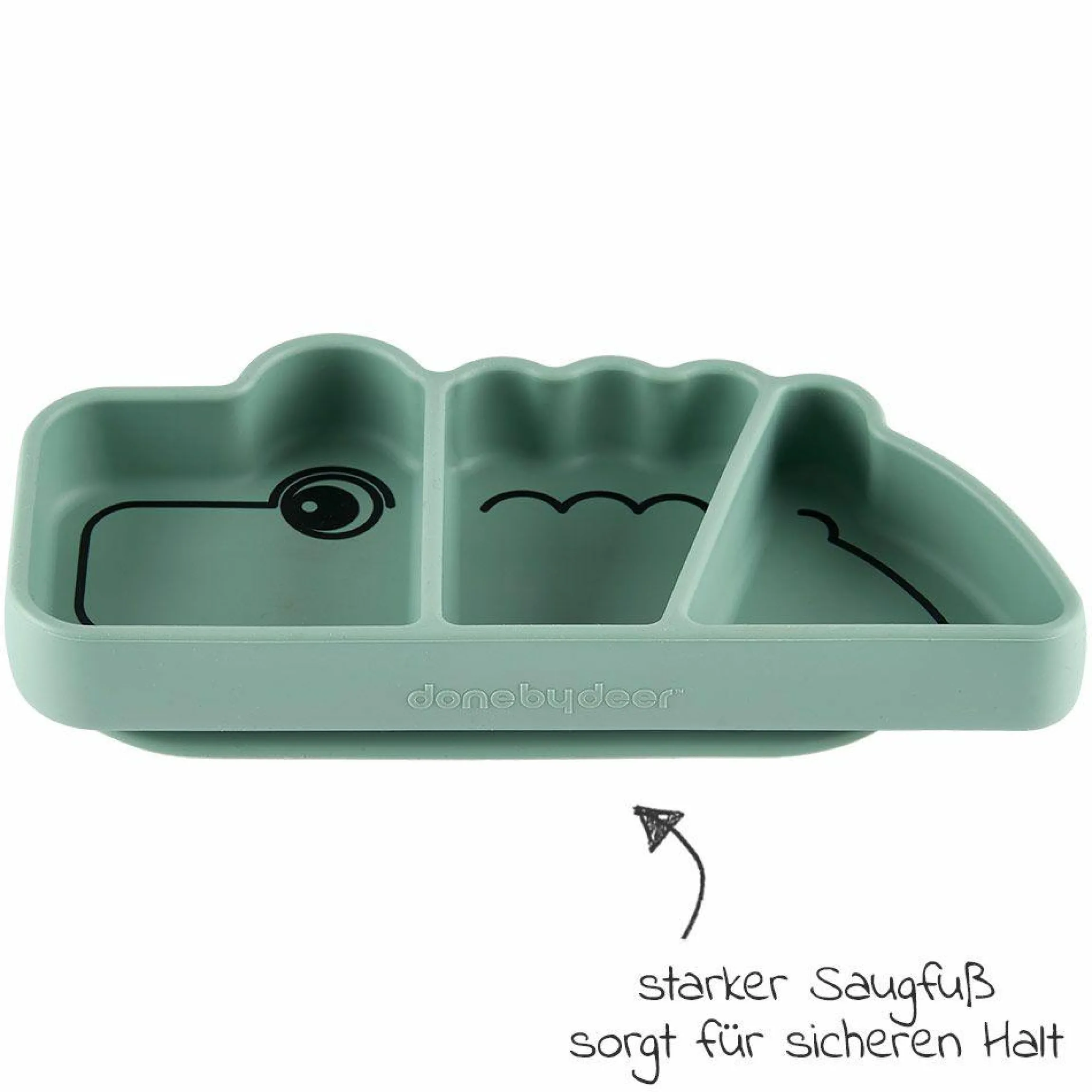 Silikon-Esslern-Teller mit Saugfuß - Stick & Stay - Croco - Grün