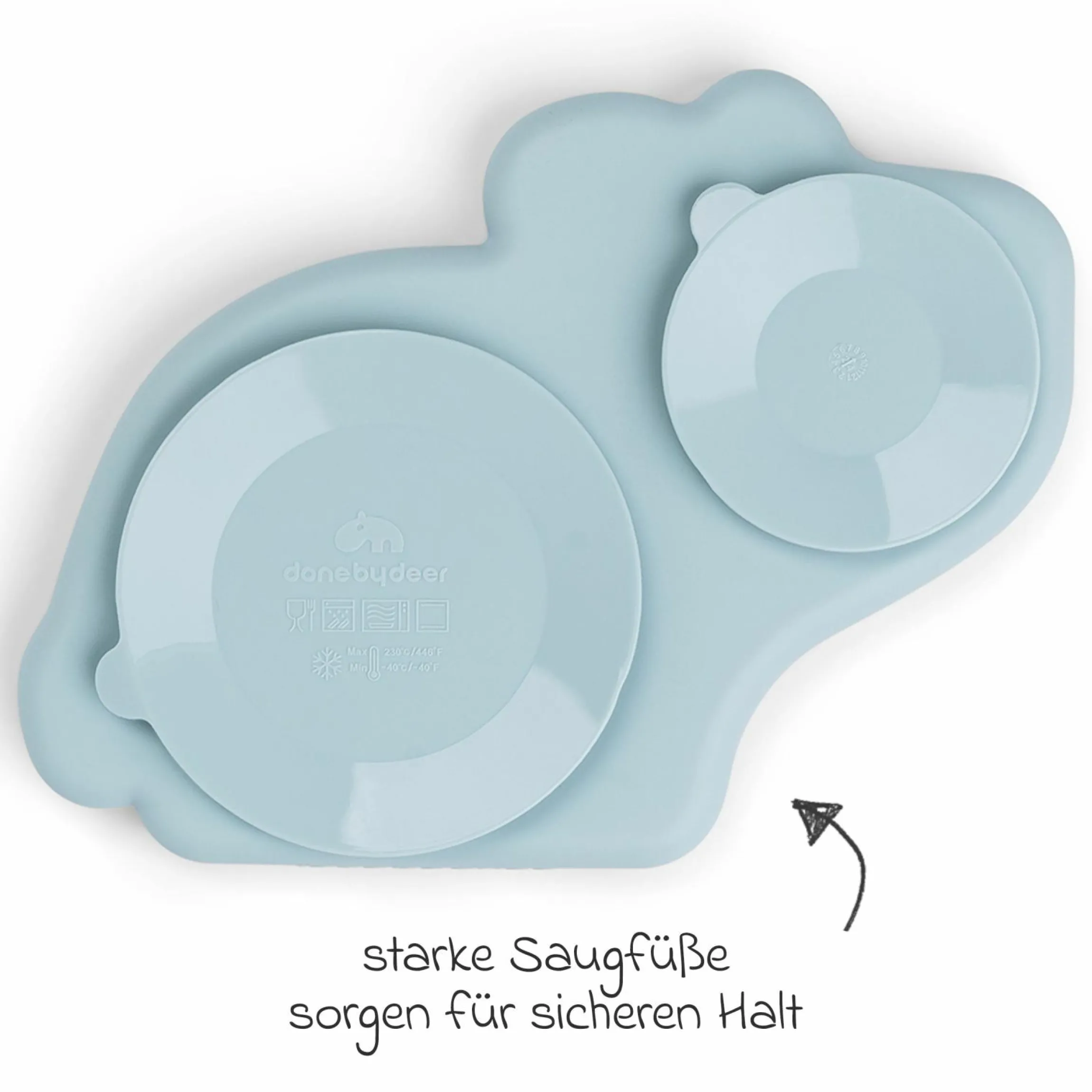 Silikon-Esslern-Teller mit Saugfuß Stick & Stay - Dotti - Blau