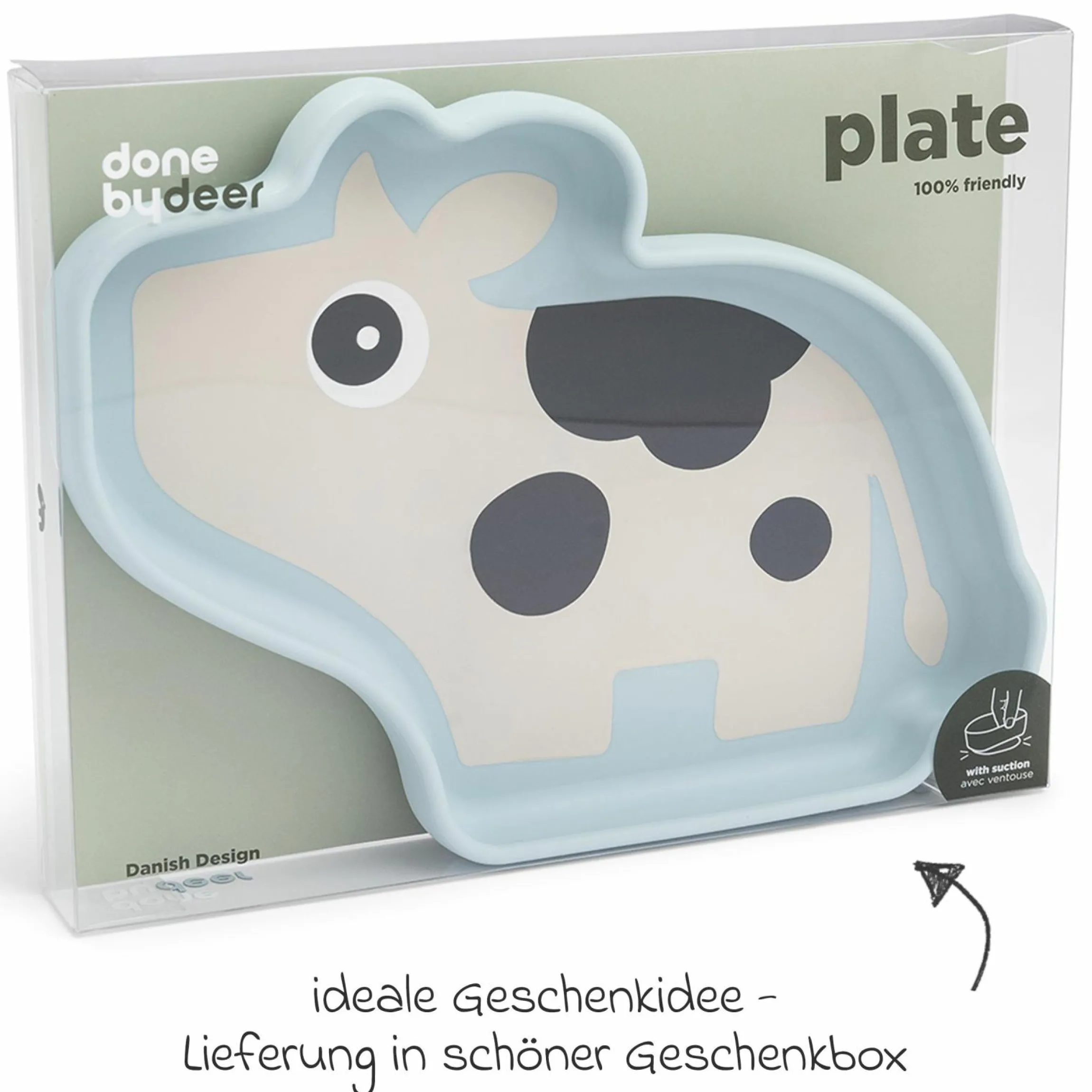 Silikon-Esslern-Teller mit Saugfuß Stick & Stay - Dotti - Blau