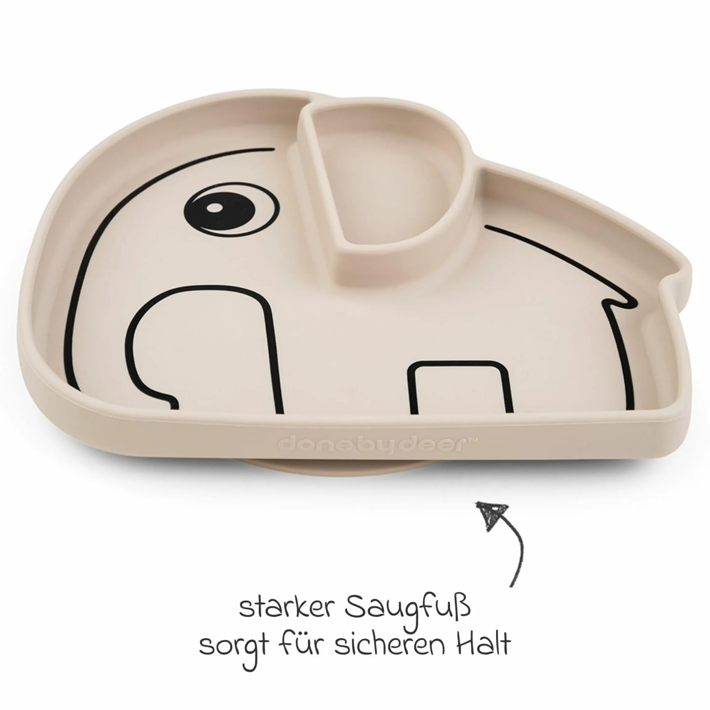 Silikon-Esslern-Teller mit Saugfuß Stick & Stay - Elphee - Sand
