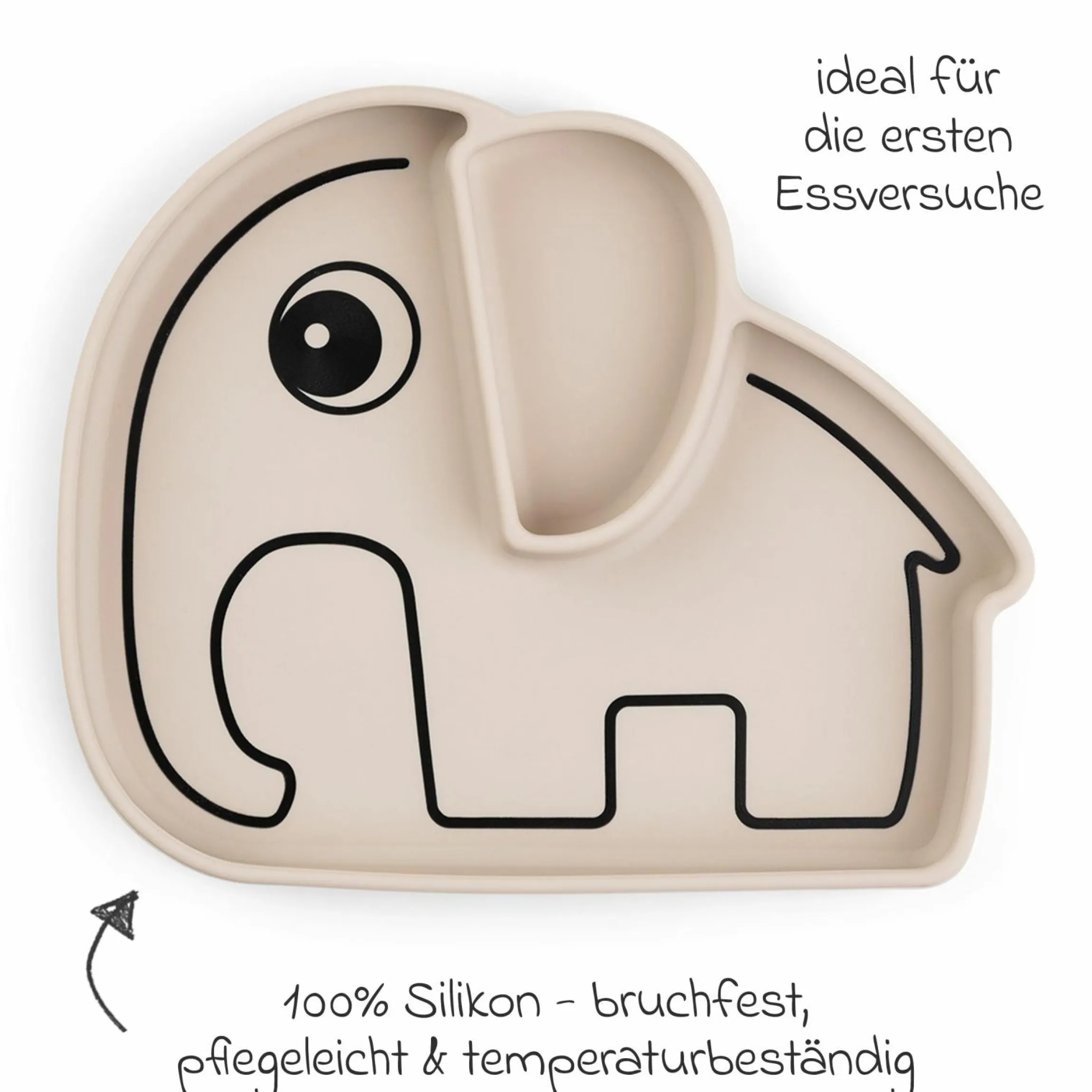 Silikon-Esslern-Teller mit Saugfuß Stick & Stay - Elphee - Sand