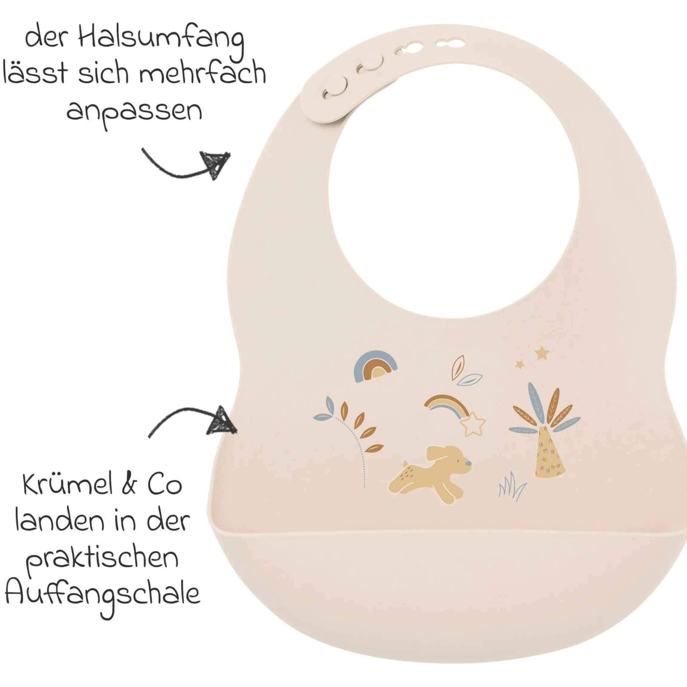 Silikon-Lätzchen mit Auffangschale - Hund - Sand