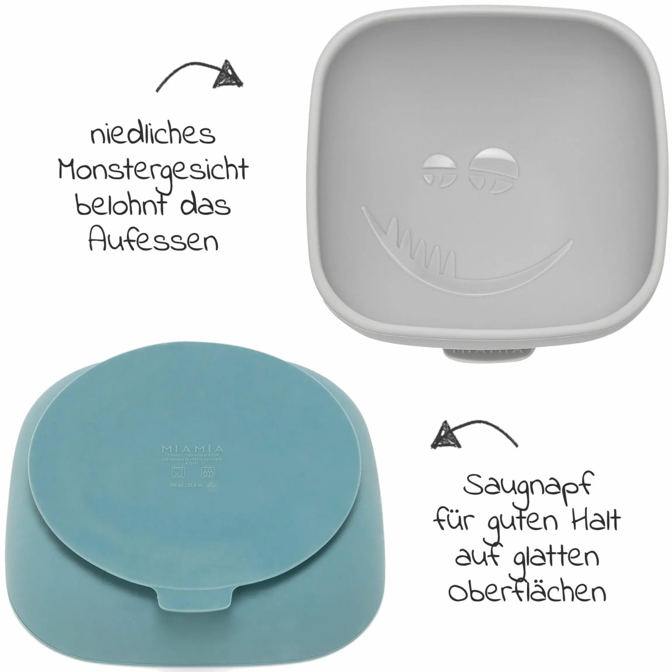 Silikon-Schale 2er Pack mit Saugnapf - Monster - Petrol Hellgrau