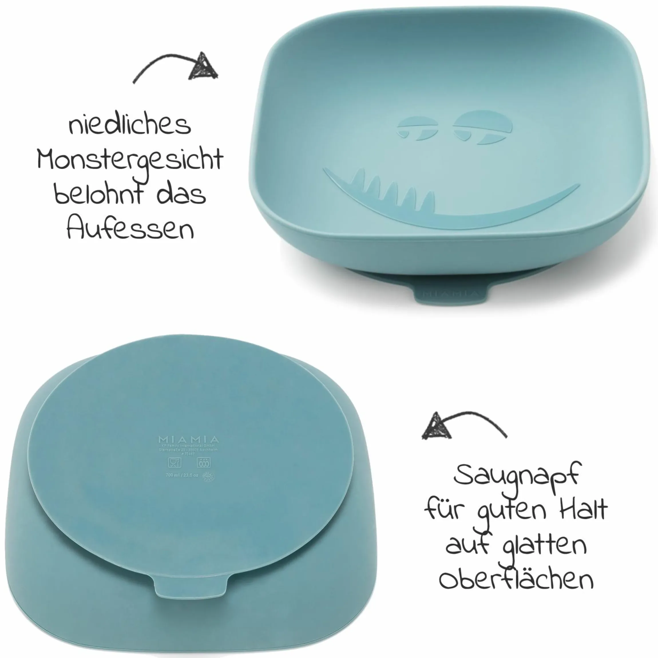 Silikon-Teller mit Saugnapf - Monster - Petrol