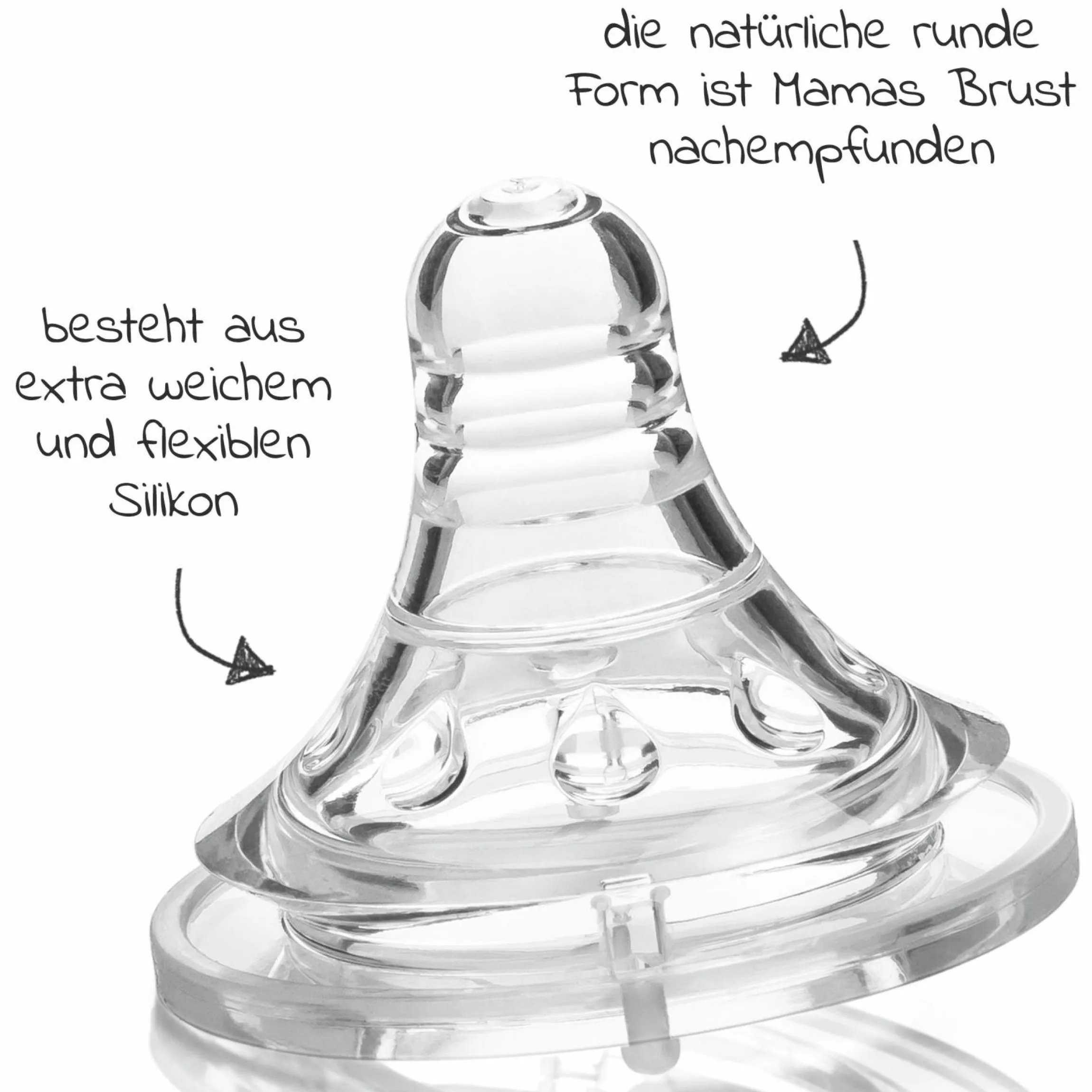 Silikon-Trinksauger 2er Pack Gr. S (für Muttermilch, Pre-Milchnahrung und Folgemilch 1, Tee und Wasser)