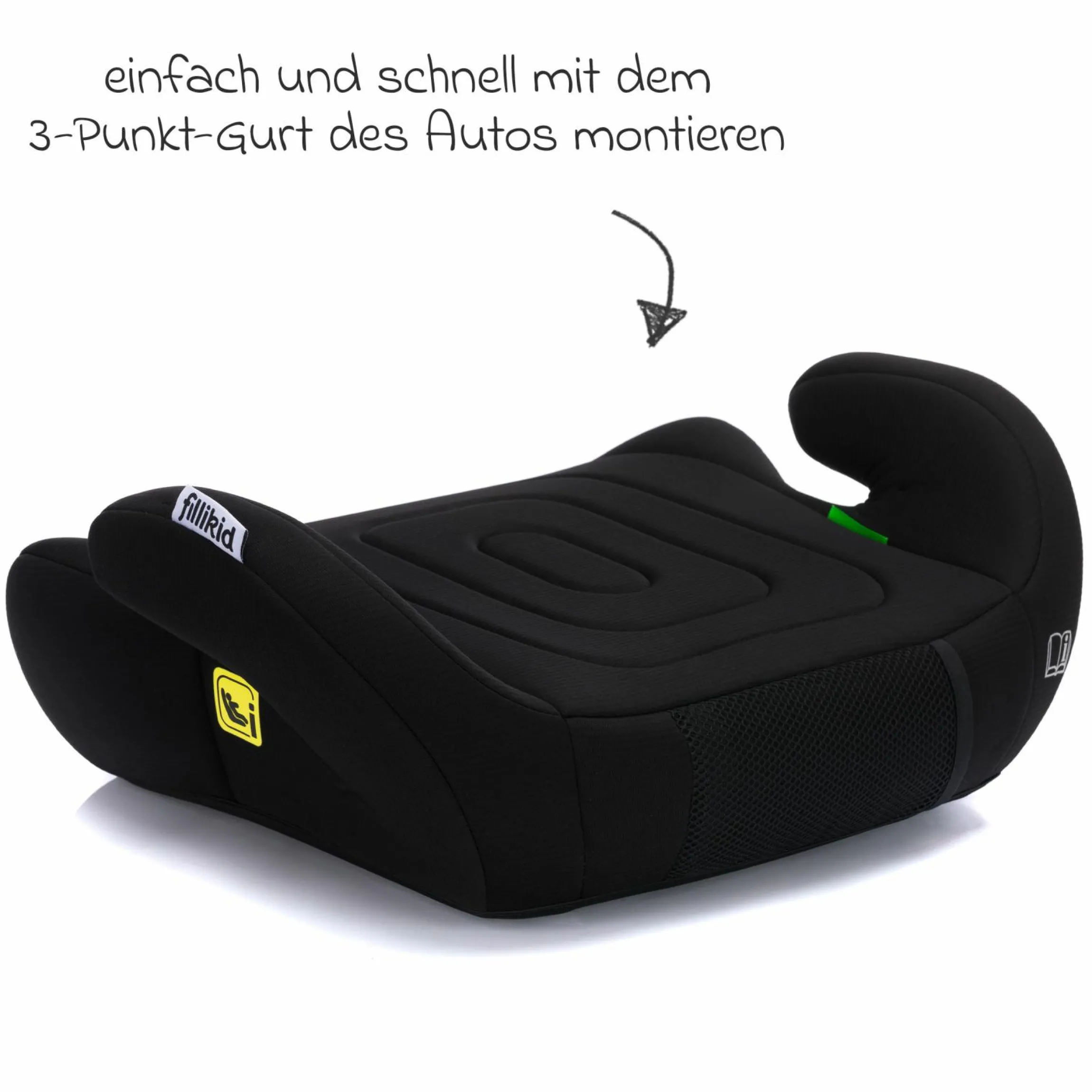 Sitzerhöhung Booster Basic R129 ab 7 Jahre - 12 Jahre (135 cm - 150 cm) ohne Isofix mit Gurtbefestigung - Schwarz