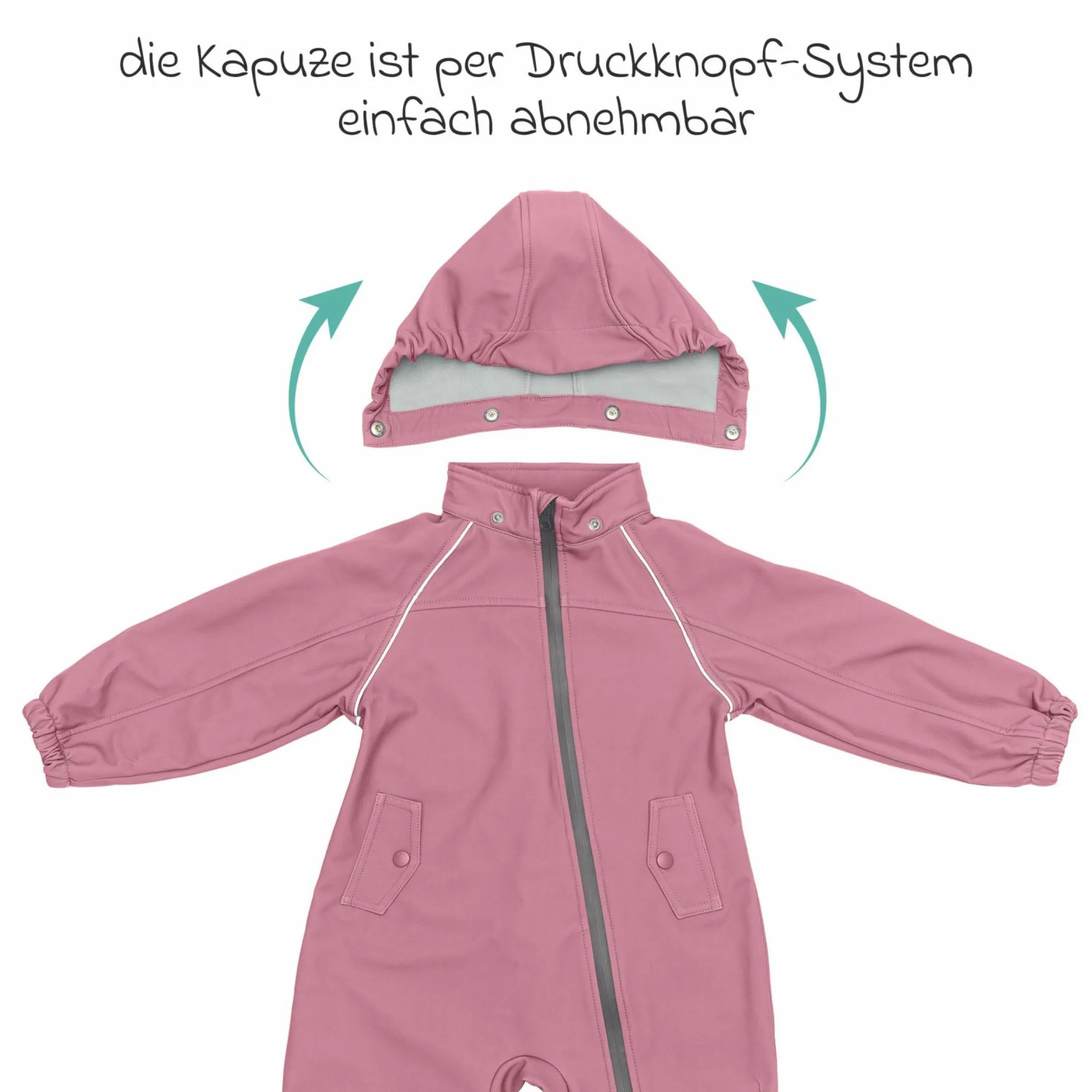 Softshelloverall windicht, wasserabweisend, atmungsaktiv mit Kapuze und elastichen Bündchen - Rose - Gr. 98/104