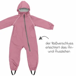 Softshelloverall windicht, wasserabweisend, atmungsaktiv mit Kapuze und elastichen Bündchen - Rose - Gr. 98/104
