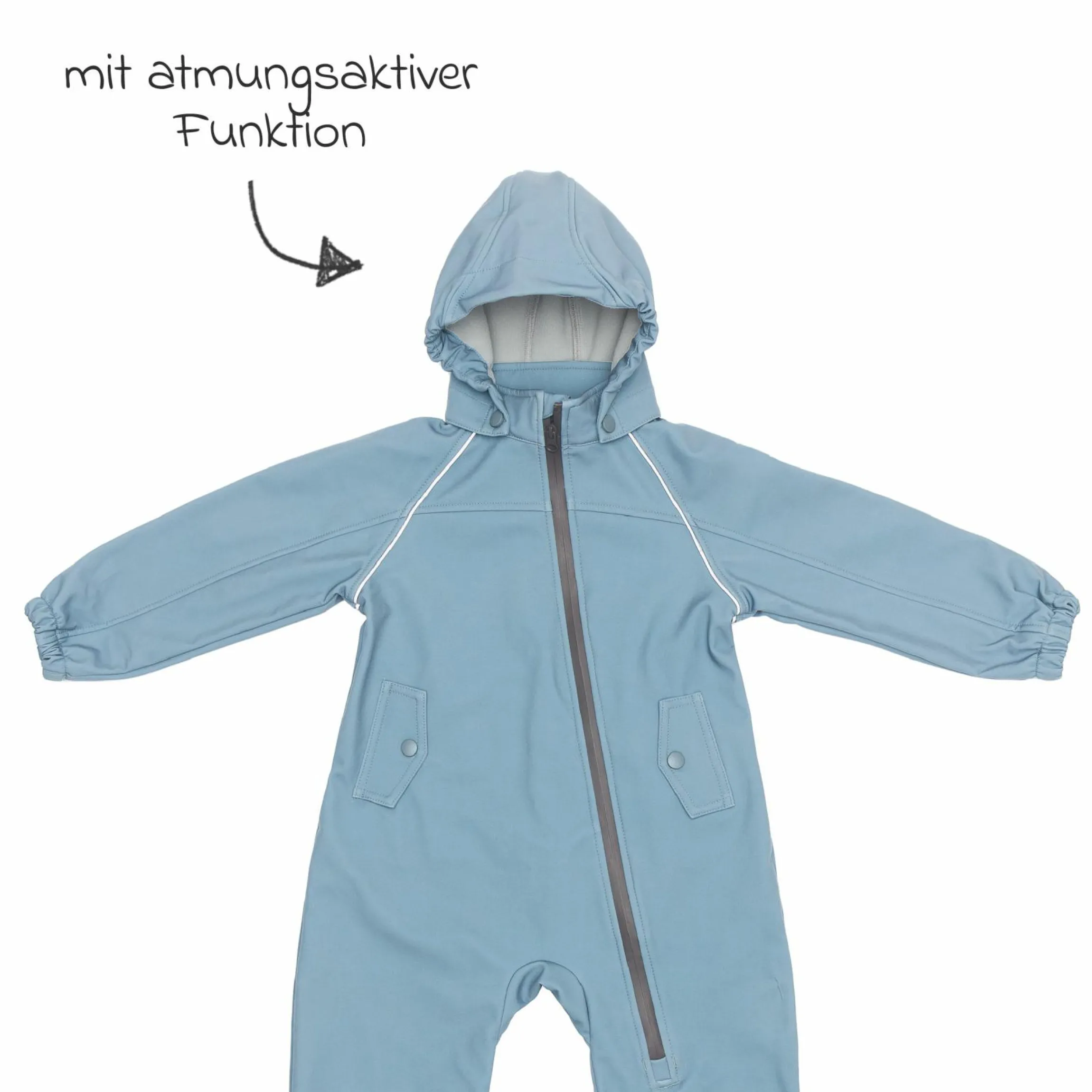 Softshelloverall windicht, wasserabweisend, atmungsaktiv mit Kapuze und elastichen Bündchen - Blau - Gr. 98/104