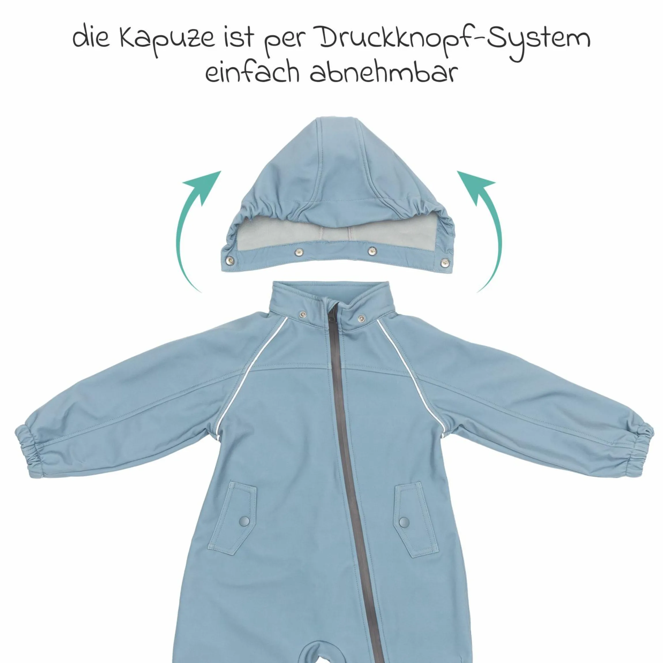 Softshelloverall windicht, wasserabweisend, atmungsaktiv mit Kapuze und elastichen Bündchen - Blau - Gr. 98/104