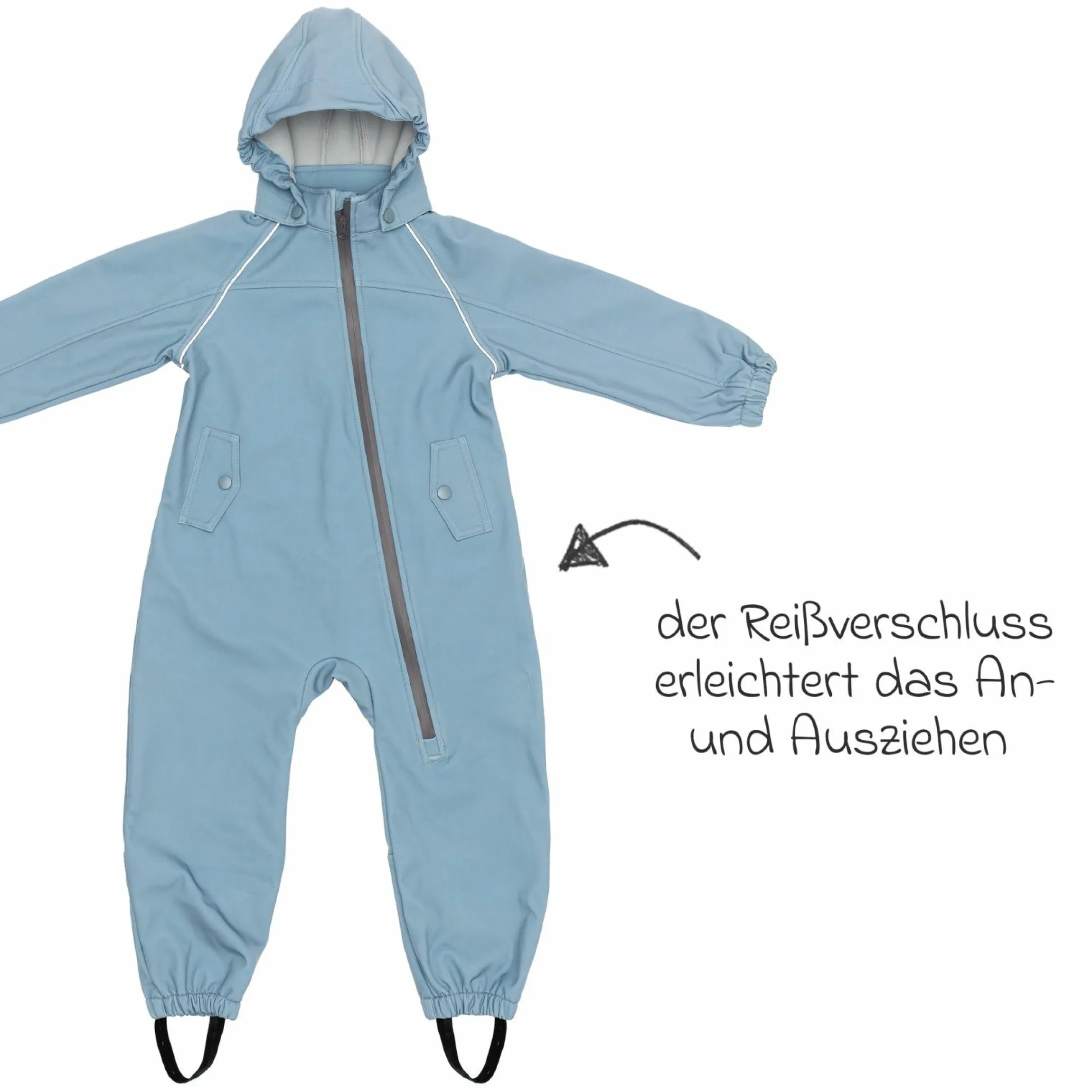 Softshelloverall windicht, wasserabweisend, atmungsaktiv mit Kapuze und elastichen Bündchen - Blau - Gr. 98/104