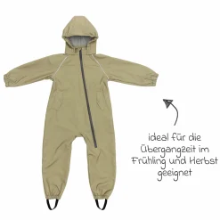 Softshelloverall windicht, wasserabweisend, atmungsaktiv mit Kapuze und elastichen Bündchen - Salbei - Gr. 98/104