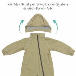 Softshelloverall windicht, wasserabweisend, atmungsaktiv mit Kapuze und elastichen Bündchen - Salbei - Gr. 98/104