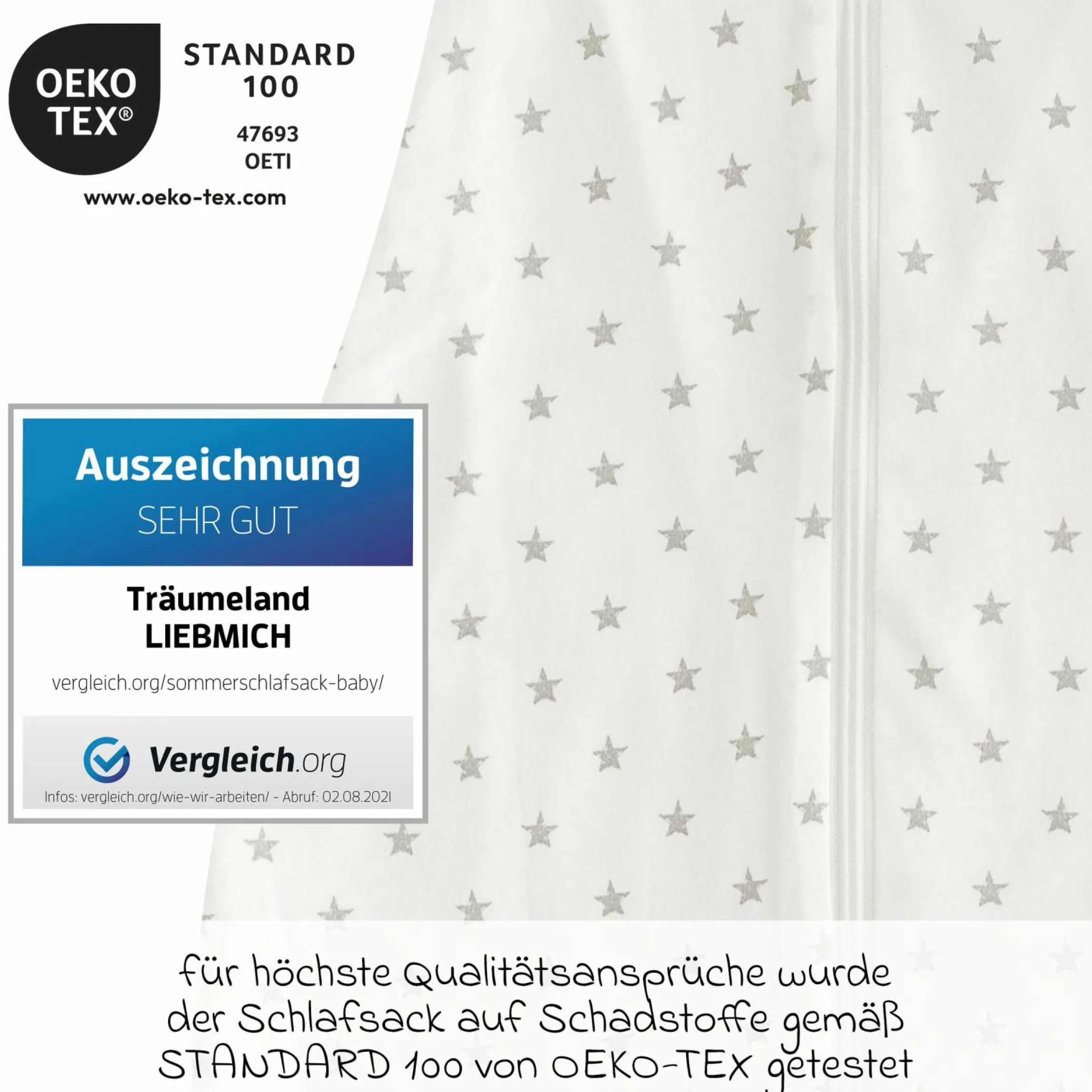 Sommerschlafsack Liebmich - Sternchen - Grau - Gr. 60