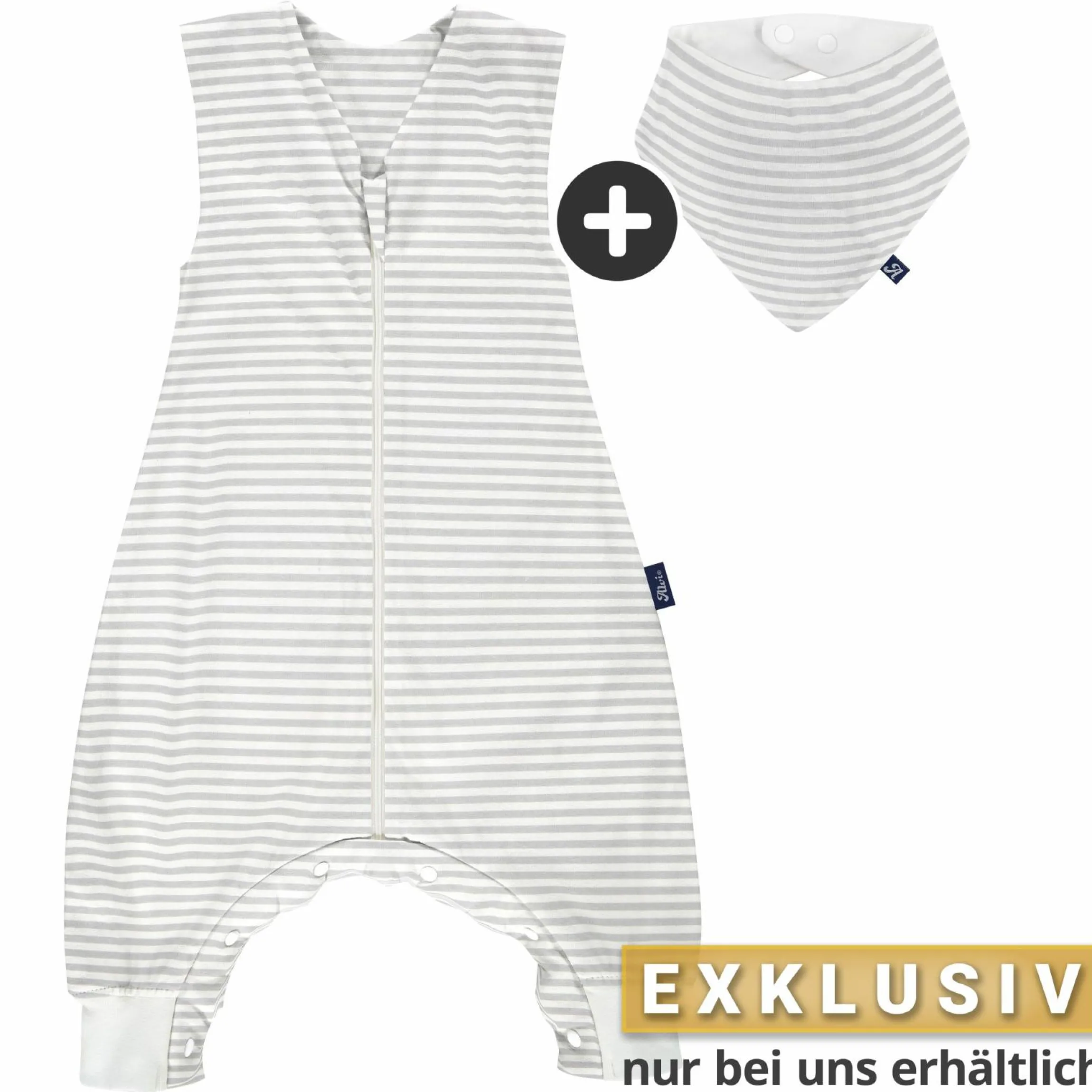 Sommer-Schlafsack mit Füßen / Sleep-Overall Light / Jumper + GRATIS Halstuch - Stripes Grey - Gr. 70 cm
