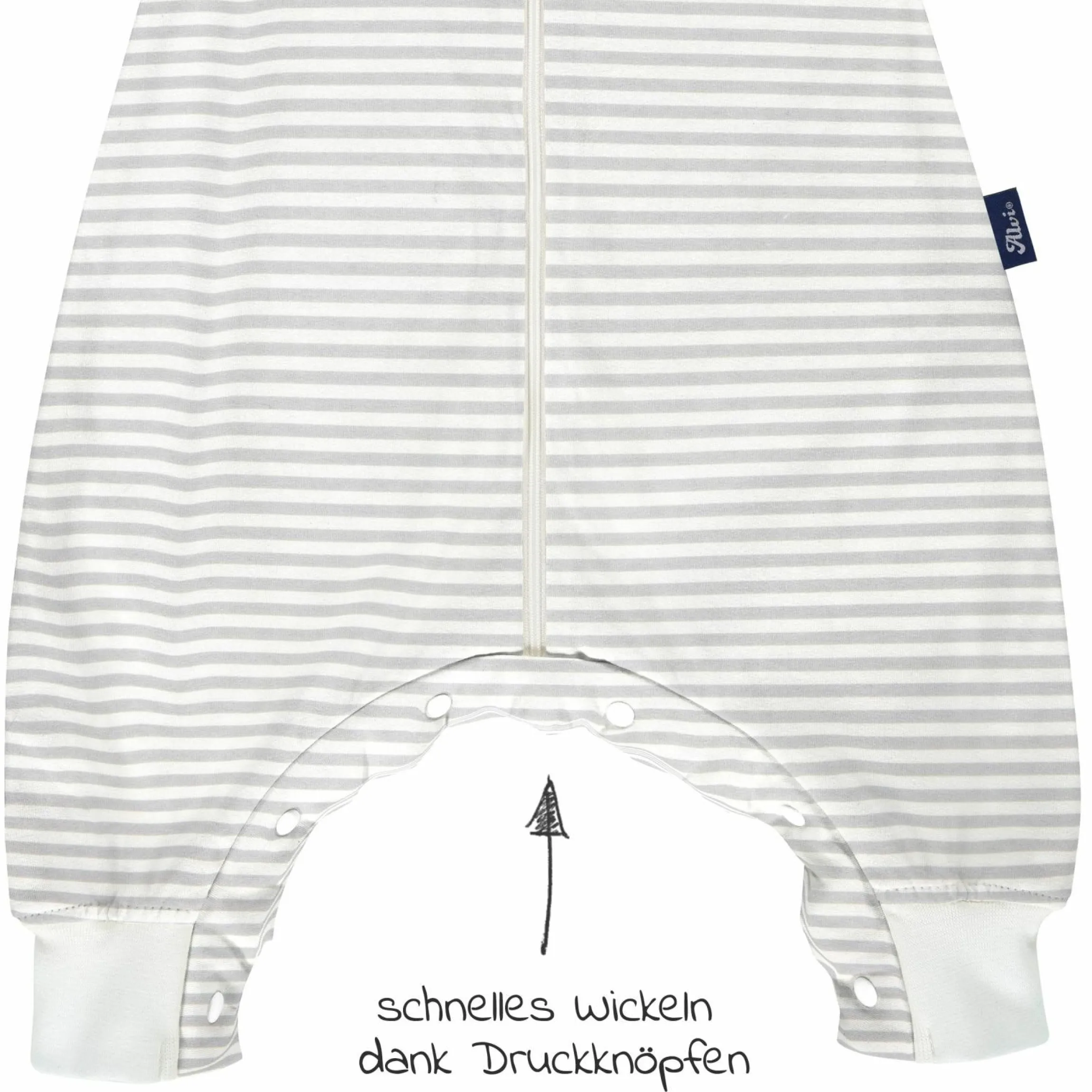 Sommer-Schlafsack mit Füßen / Sleep-Overall Light / Jumper + GRATIS Halstuch - Stripes Grey - Gr. 70 cm