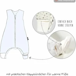 Sommer-Schlafsack mit Füßen Musselin / Sleep-Overall Light Mull + GRATIS Halstuch - Sand-Beige - Gr. 70 cm