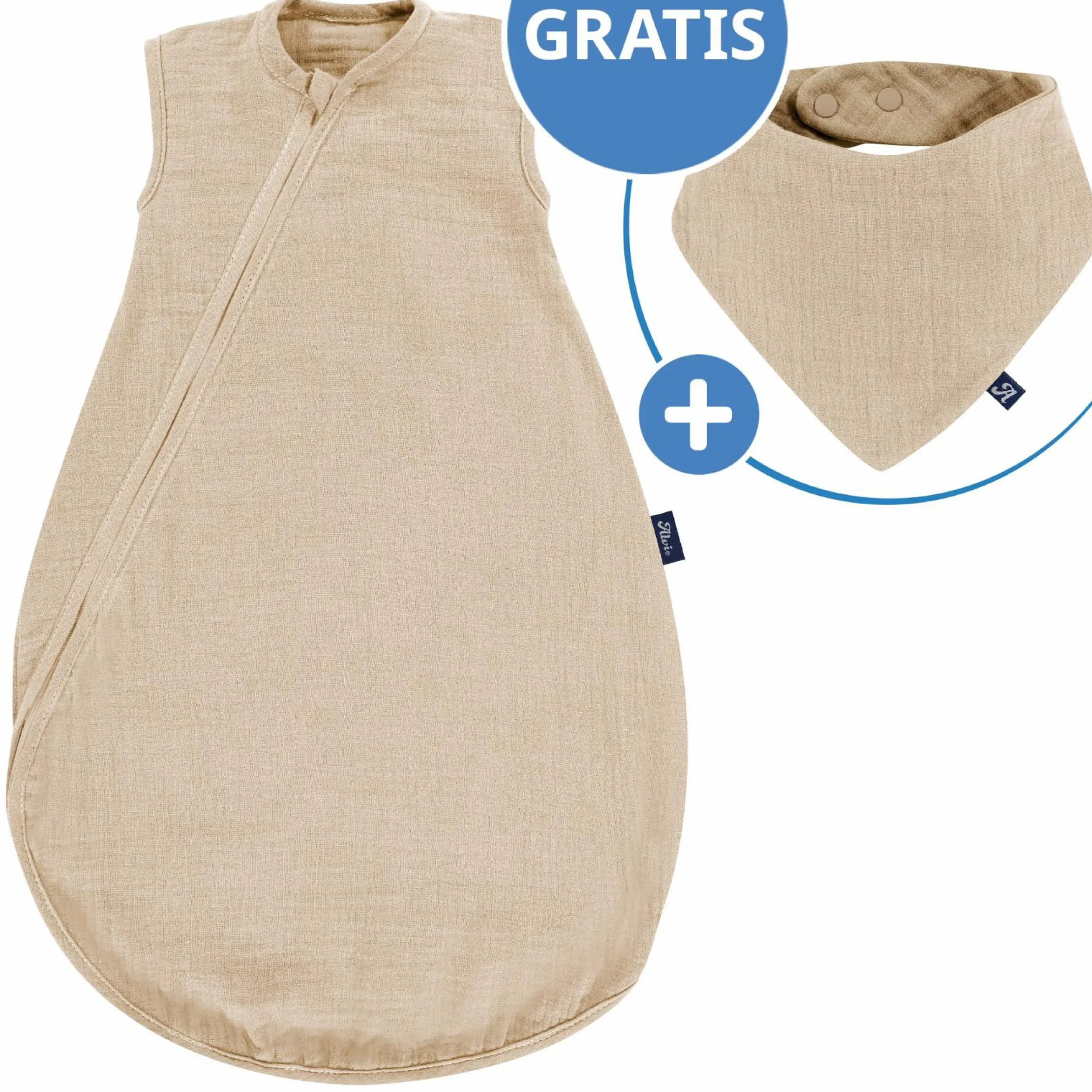 Sommer-Schlafsack Sommertraum Light Mull - GRATIS Halstuch / Bandana-Lätzchen - Sand-Beige - Gr. 60 cm