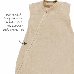 Sommer-Schlafsack Sommertraum Light Mull - GRATIS Halstuch / Bandana-Lätzchen - Sand-Beige - Gr. 60 cm
