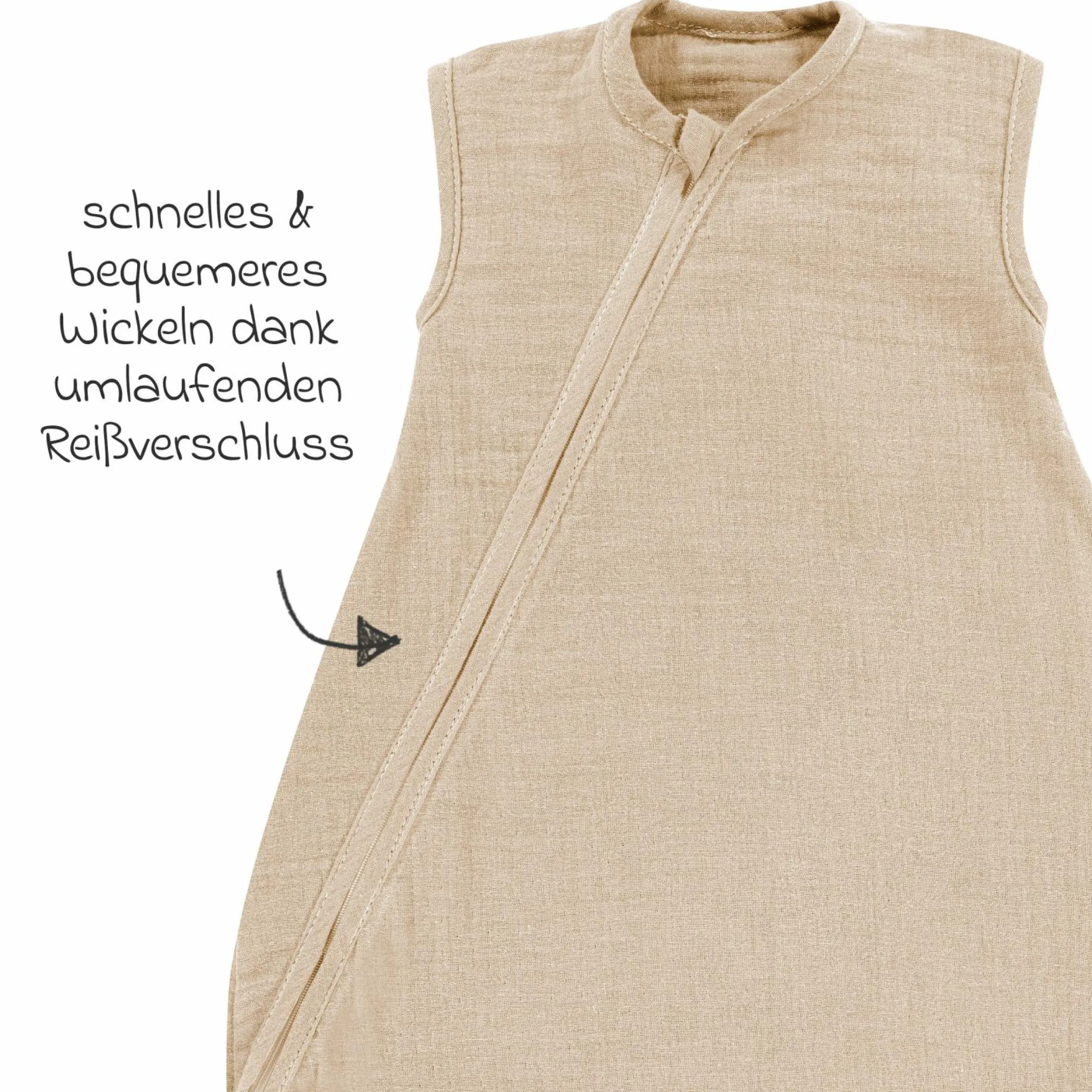 Sommer-Schlafsack Sommertraum Light Mull - GRATIS Halstuch / Bandana-Lätzchen - Sand-Beige - Gr. 60 cm