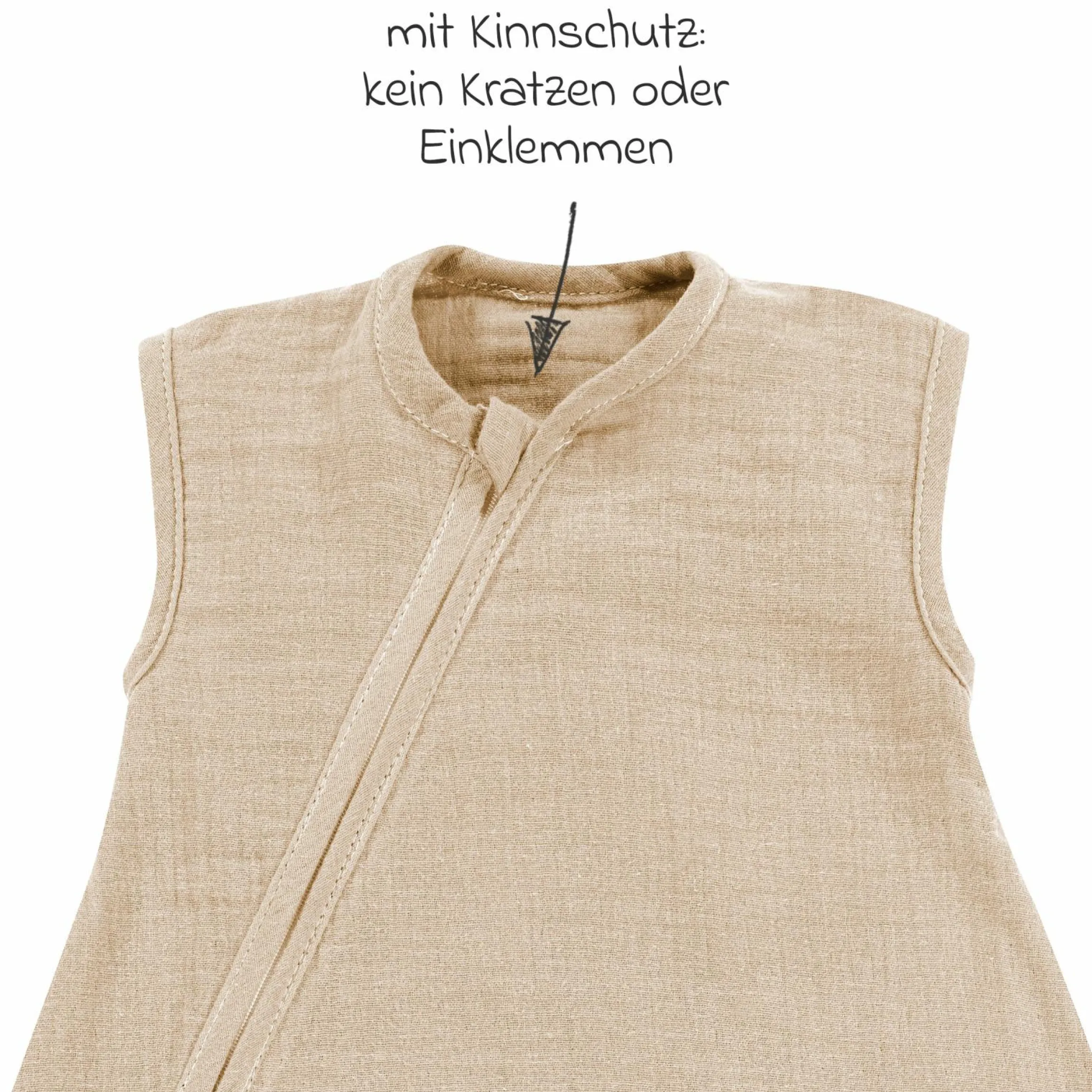 Sommer-Schlafsack Sommertraum Light Mull - GRATIS Halstuch / Bandana-Lätzchen - Sand-Beige - Gr. 60 cm