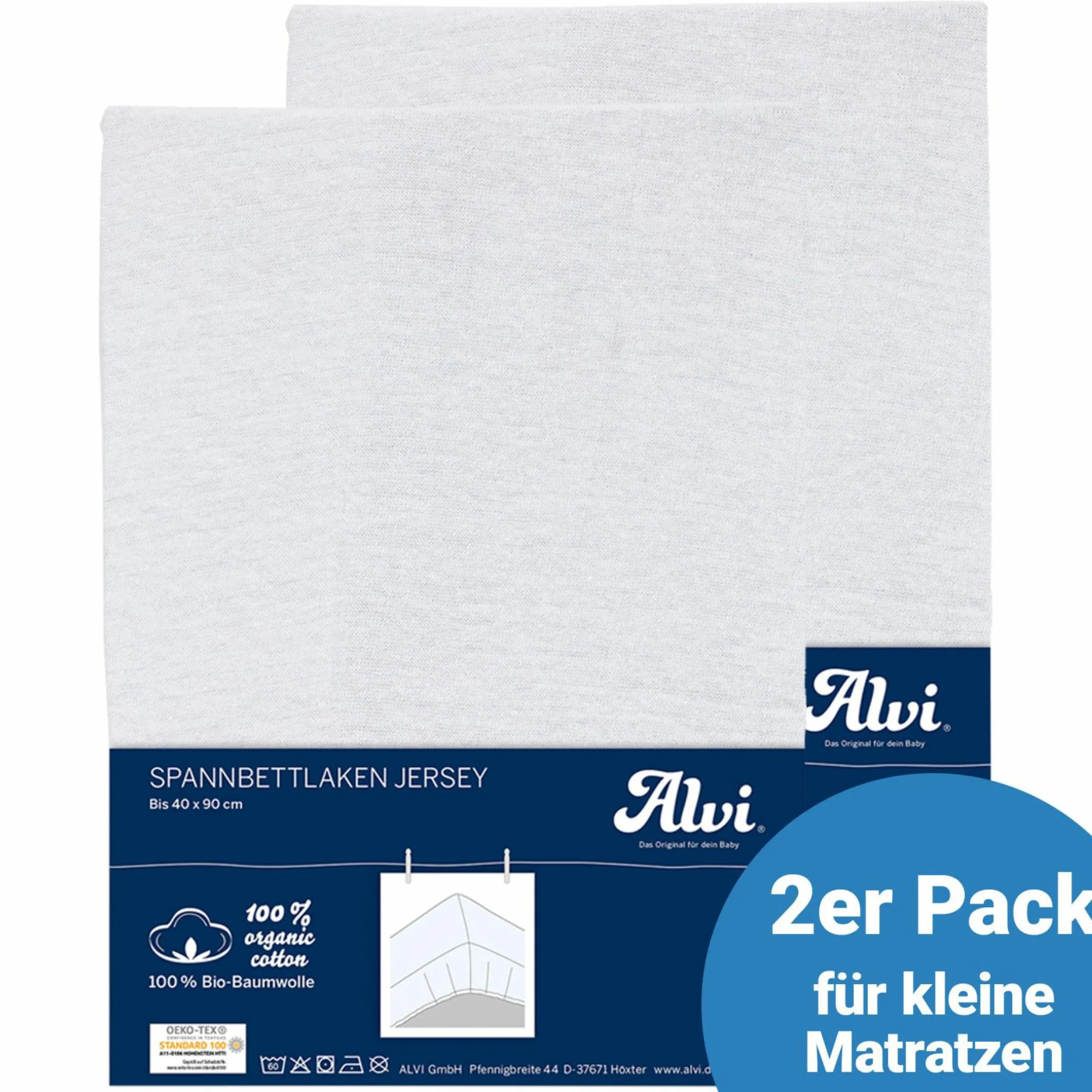 Spannbetttuch 2er Pack aus Bio-Baumwolle für kleine Matratzen 40 x 90 cm - Weiß