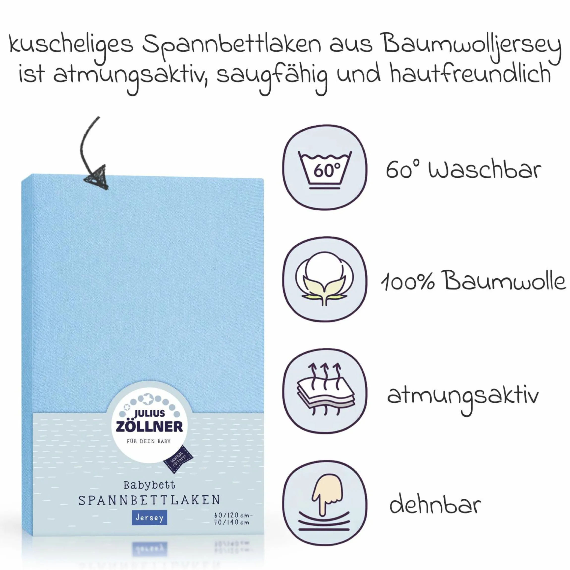 Spannbetttuch für Kinderbett 60 x 120 / 70 x 140 cm - Hellblau