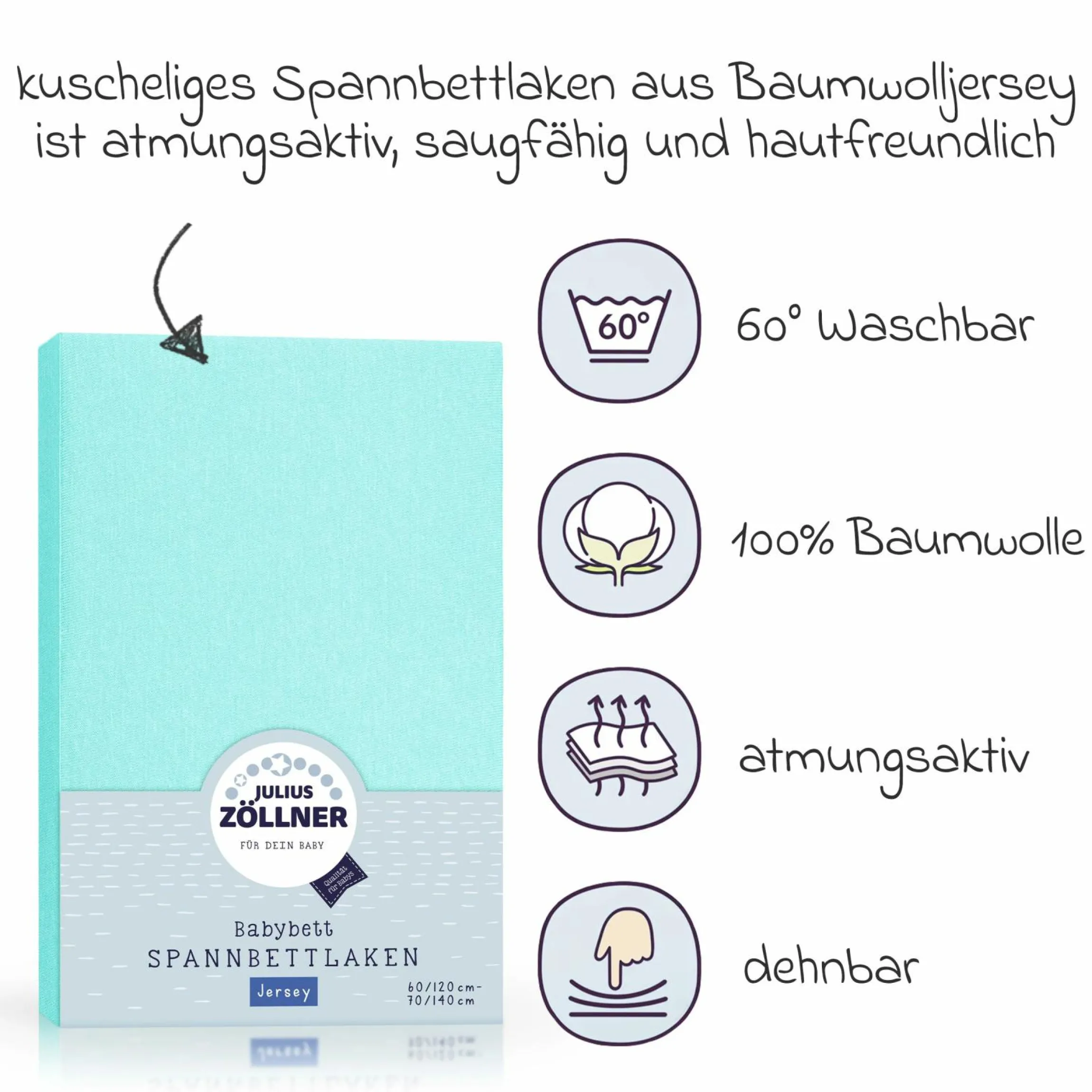 Spannbetttuch für Kinderbett 60 x 120 / 70 x 140 cm - Mint