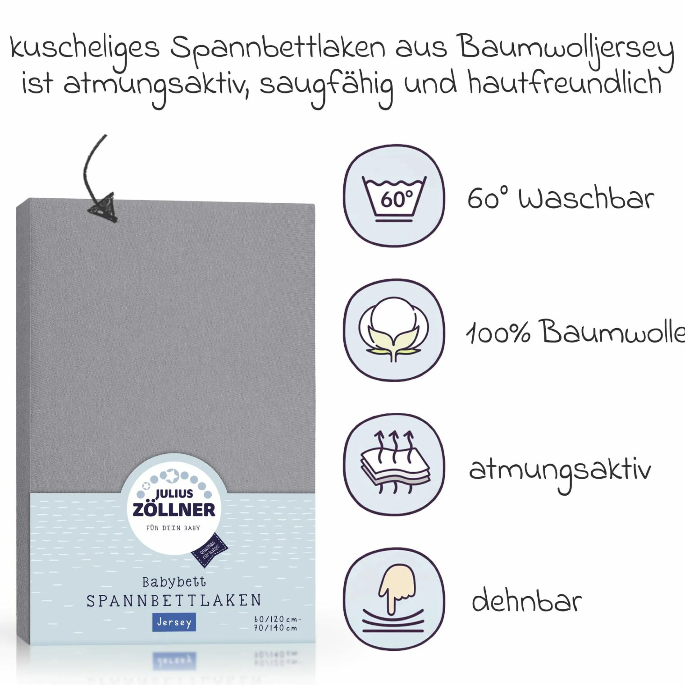 Spannbetttuch für Kinderbett 60 x 120 / 70 x 140 cm - Anthracite