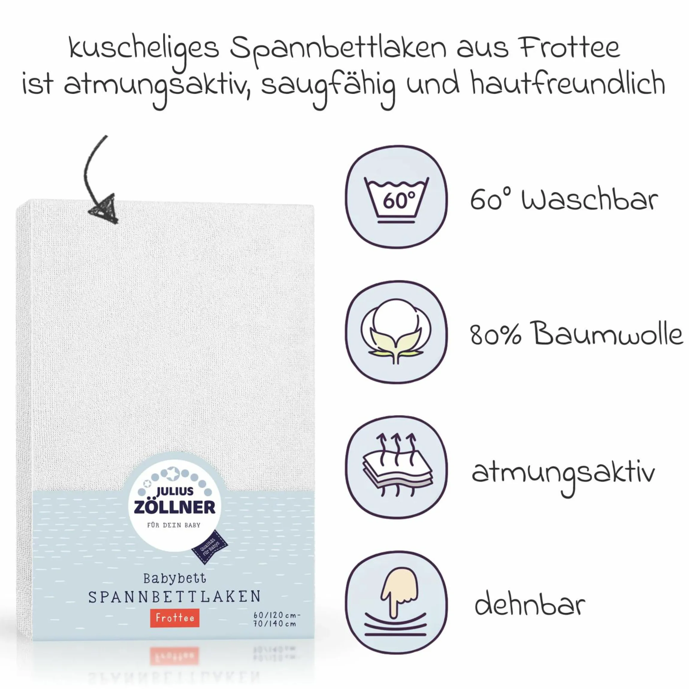 Spannbetttuch Frottee für Kinderbett 60 x 120 / 70 x 140 cm - Weiß