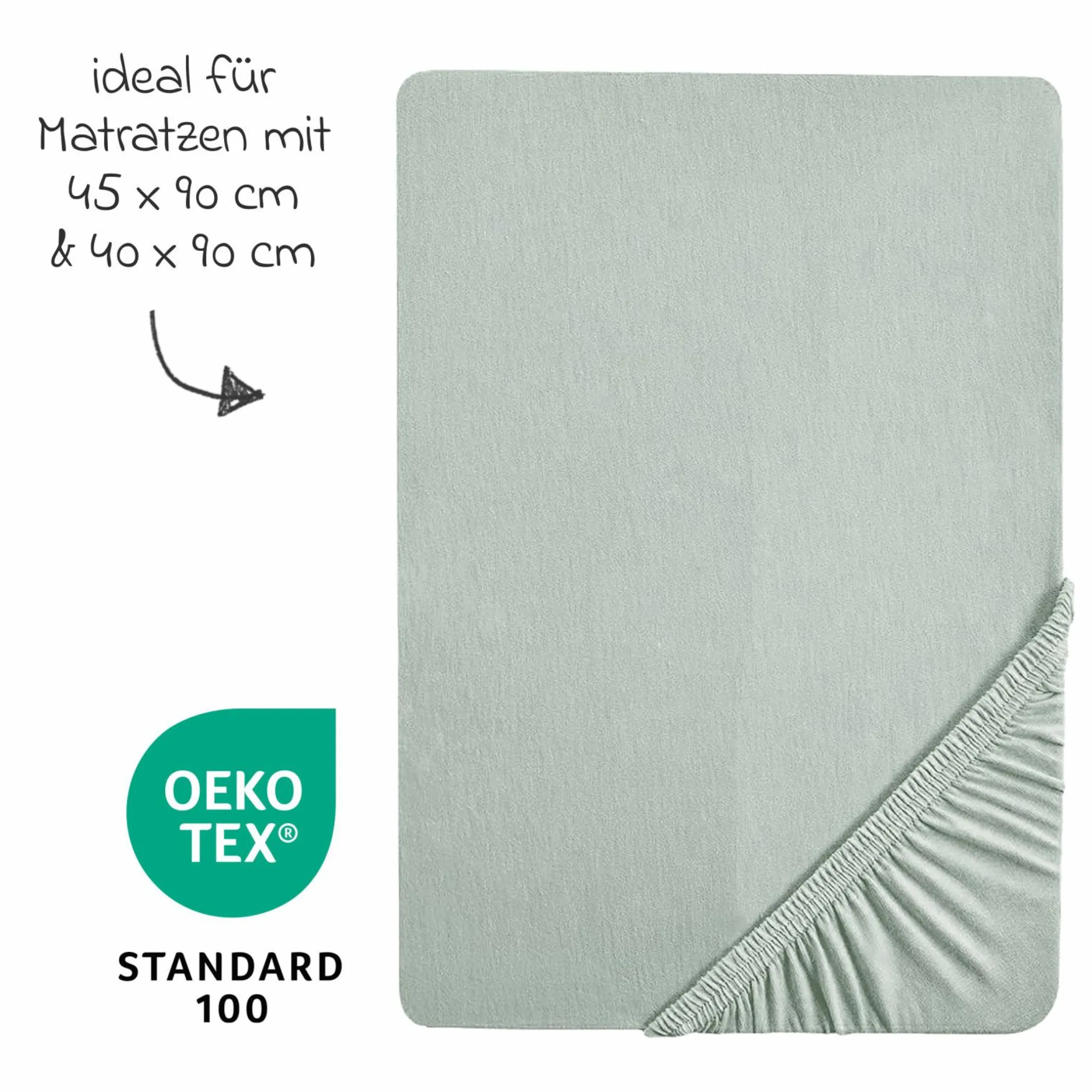 Spannbetttuch Jersey aus 100% Organic Bio-Baumwolle GOTS 48 x 90 / 40 x 90 cm - Lil Planet - Frosty Green