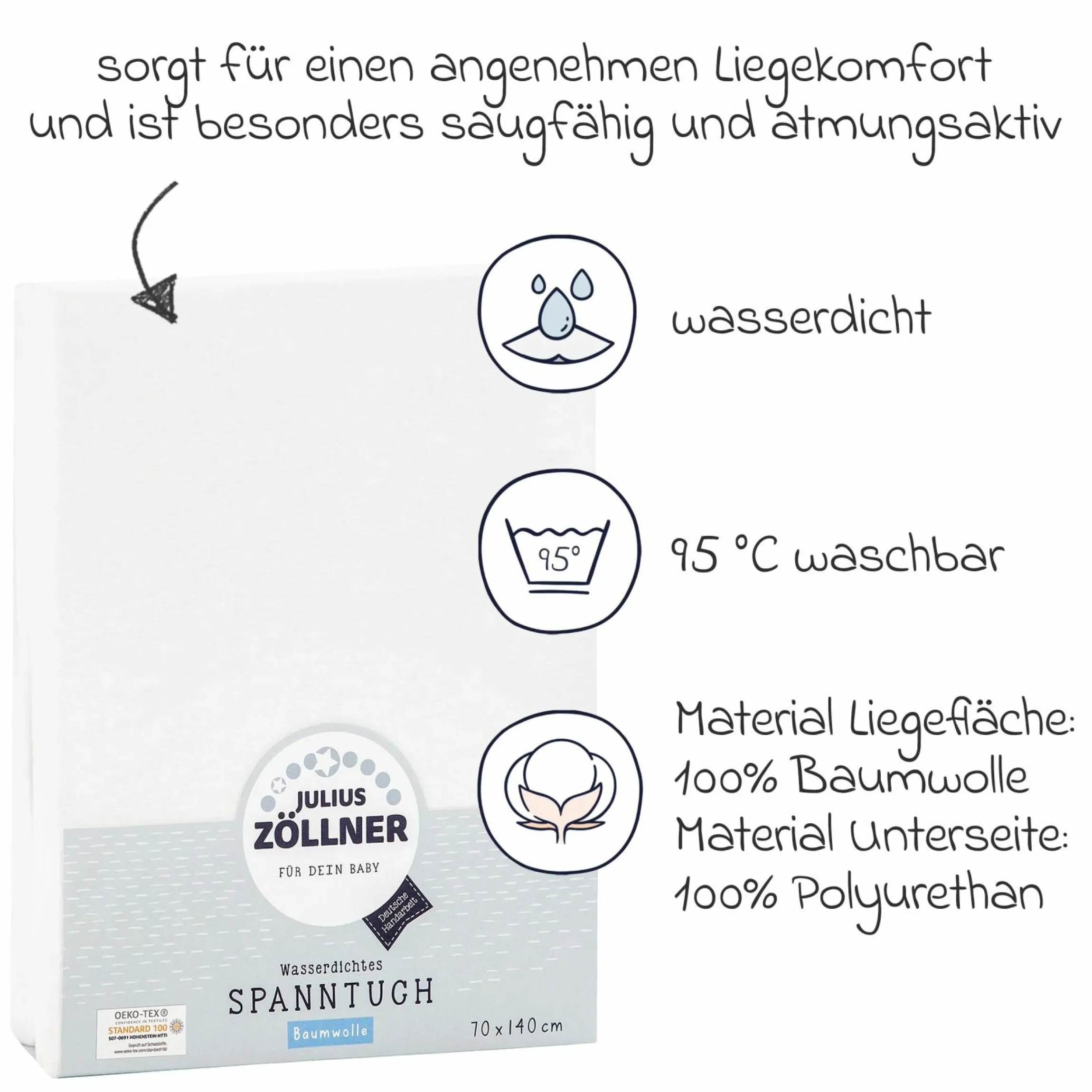 Spannbetttuch wasserdicht 70 x 140 cm - Weiß