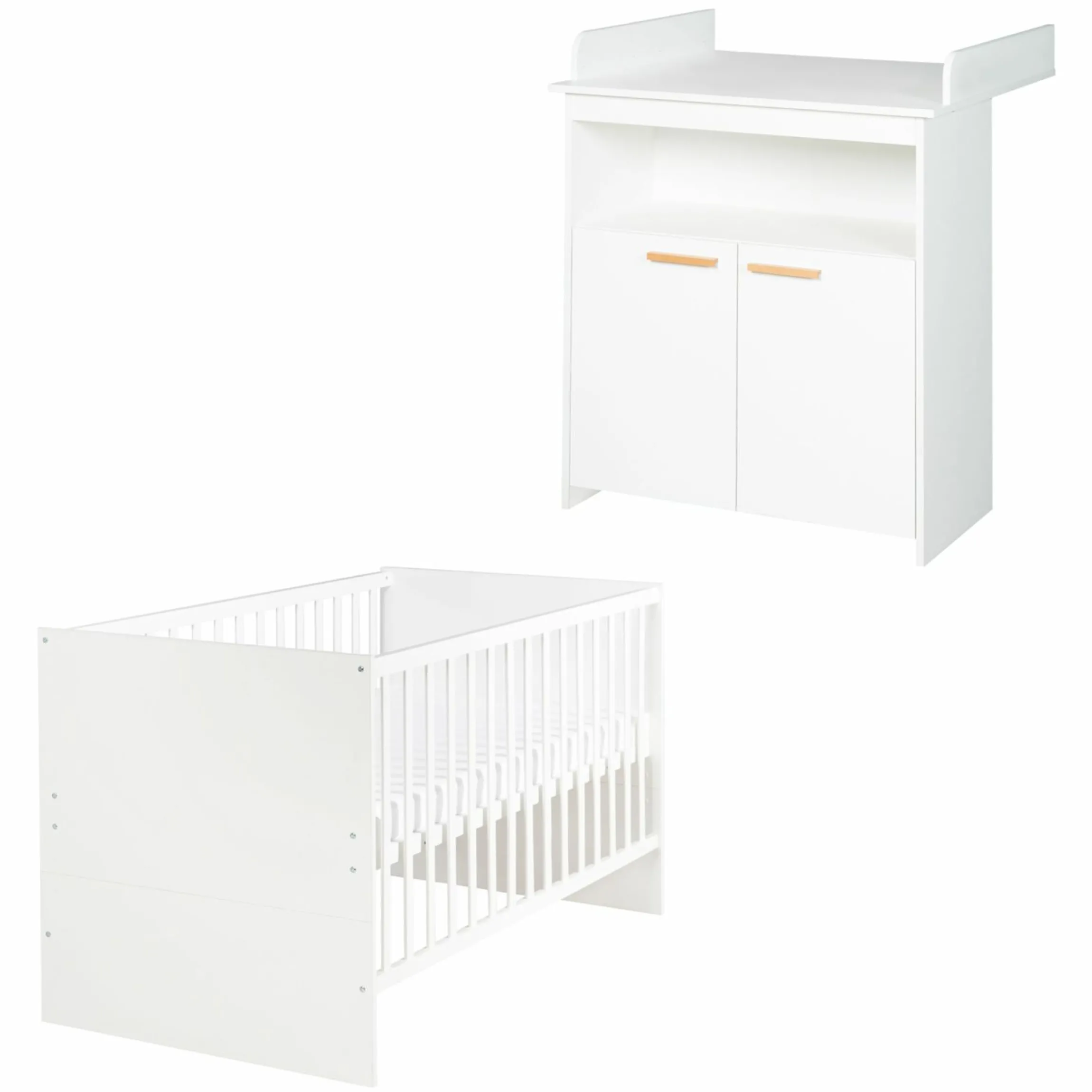 Sparset Kinderzimmer Anton mit Bett, Wickelkommode inkl. Wickelaufsatz - Weiß - Kollektion 2024
