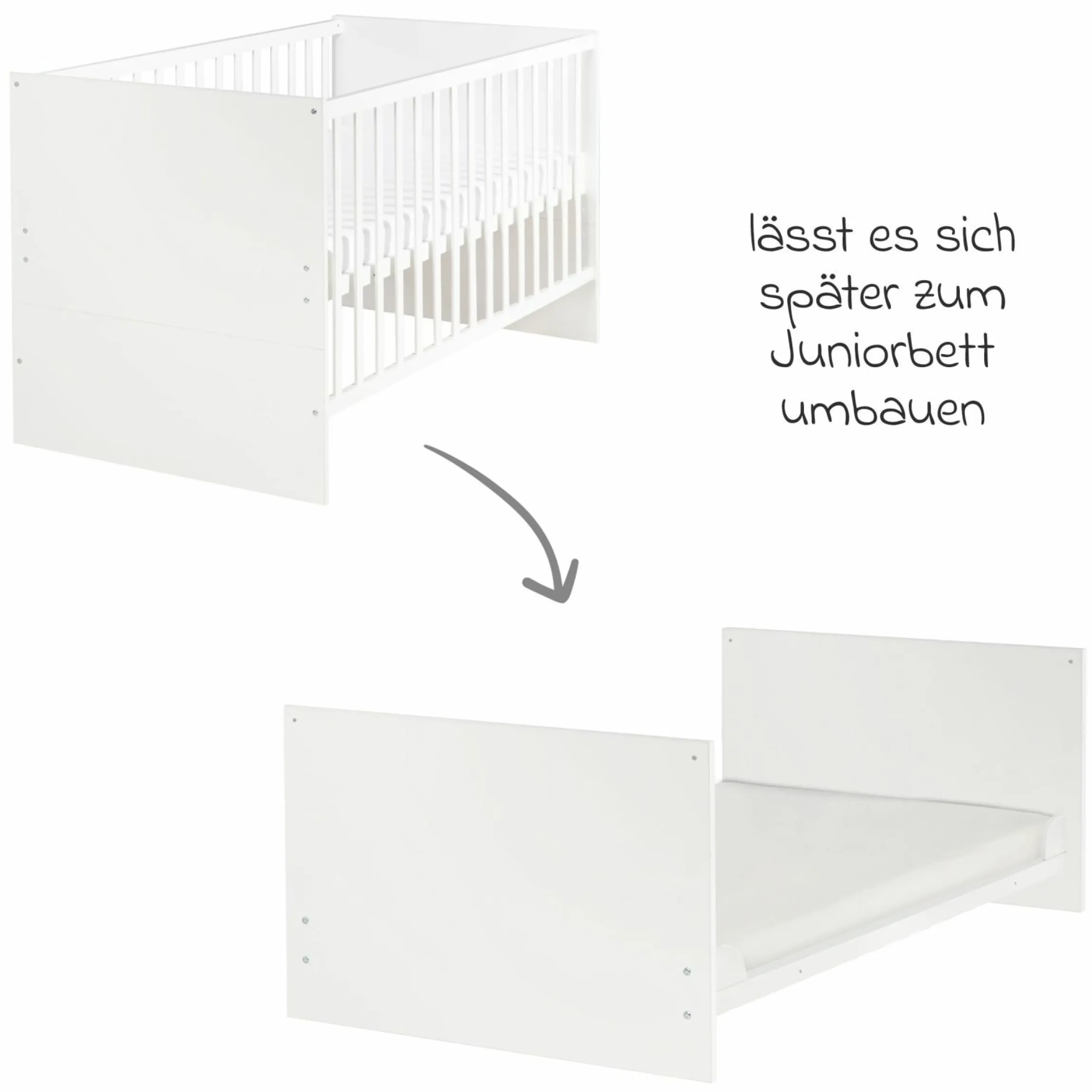 Sparset Kinderzimmer Anton mit Bett, Wickelkommode inkl. Wickelaufsatz - Weiß - Kollektion 2024